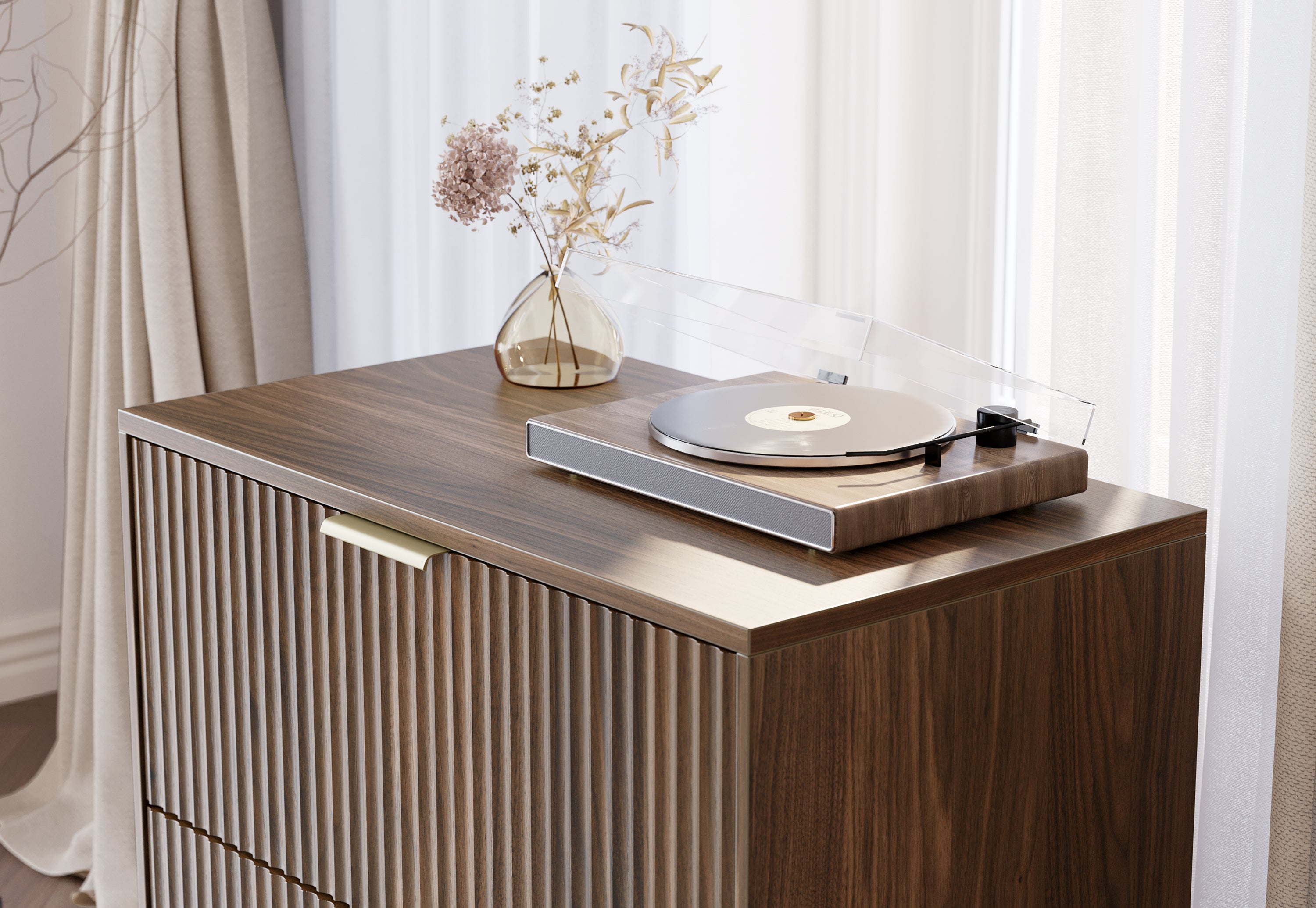 67" desk+73" Bookshelf+2 Drawers / Fluted - Dark Walnut