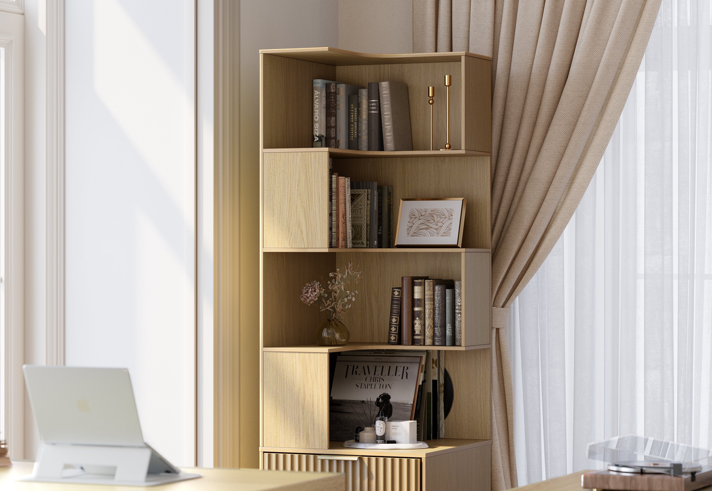 67" Desk + 71" Bookshelf / Fluted - Natural Oak