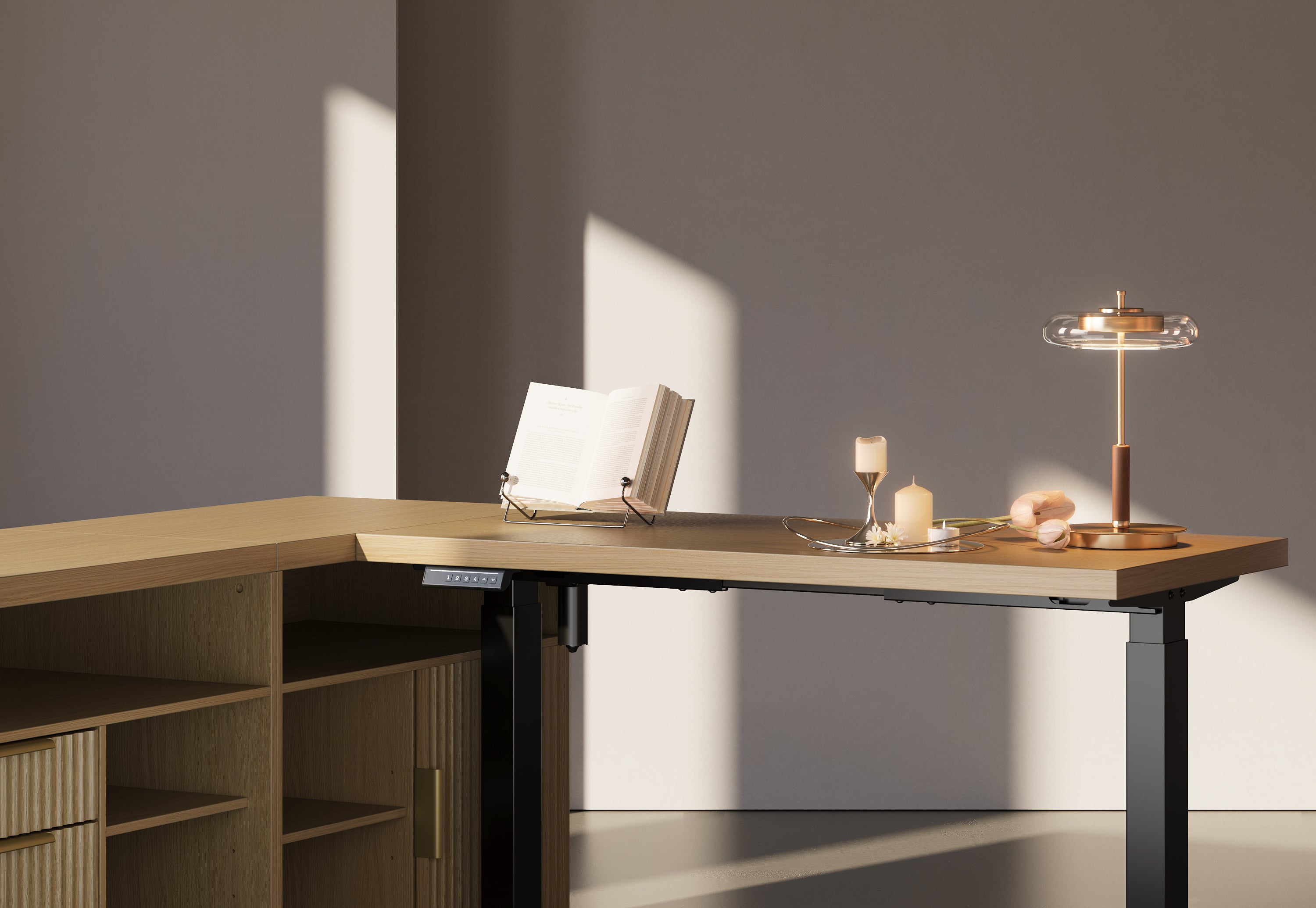 67" Desk + 71" Bookshelf / Fluted - Natural Oak