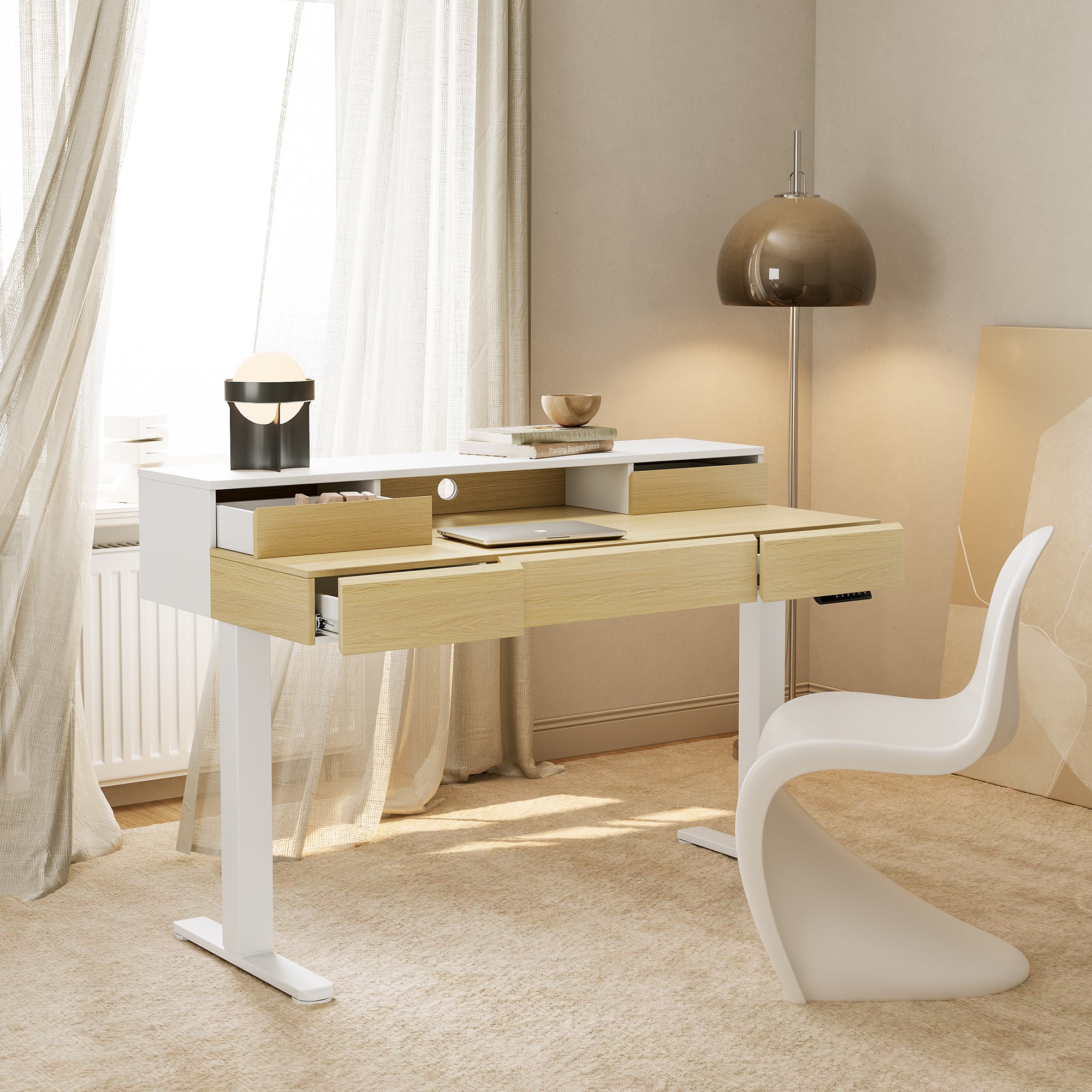 Whole-piece Desktop Standing Desk with 5 Drawers