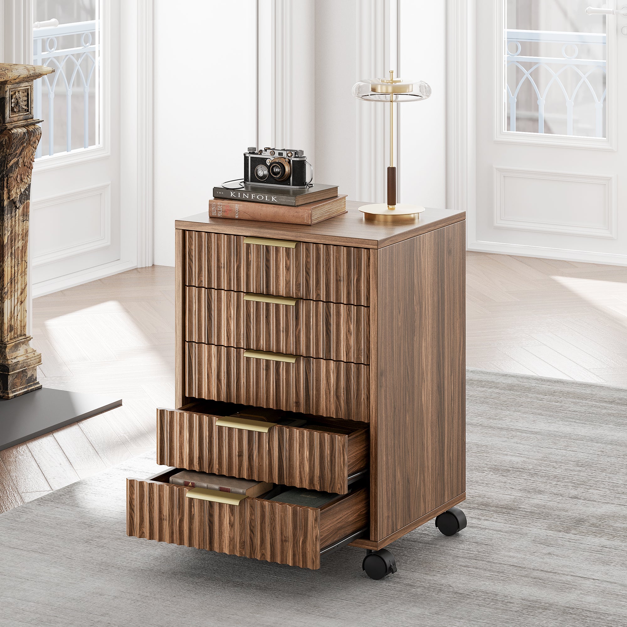 Fluted 5-Drawer Mobile Cabinet