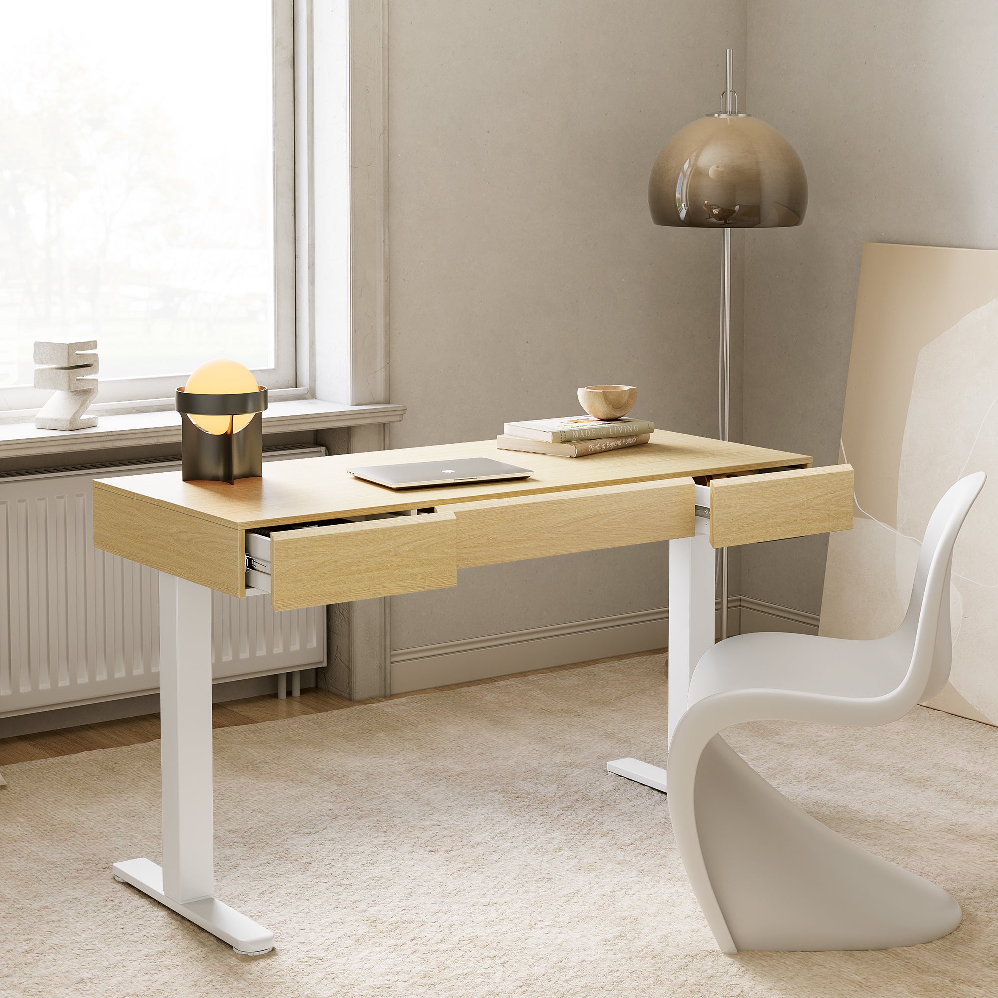 Whole-piece Desktop Standing Desk with 3 Drawers