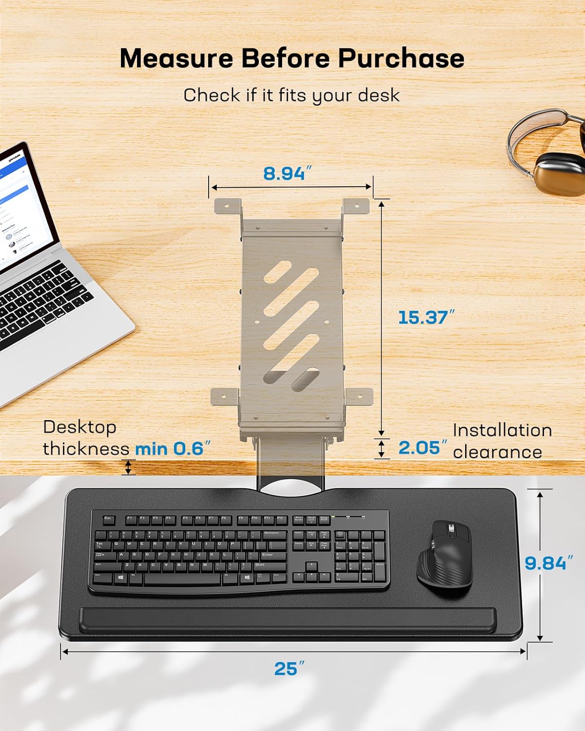 25" Keyboard Tray Under Desk -