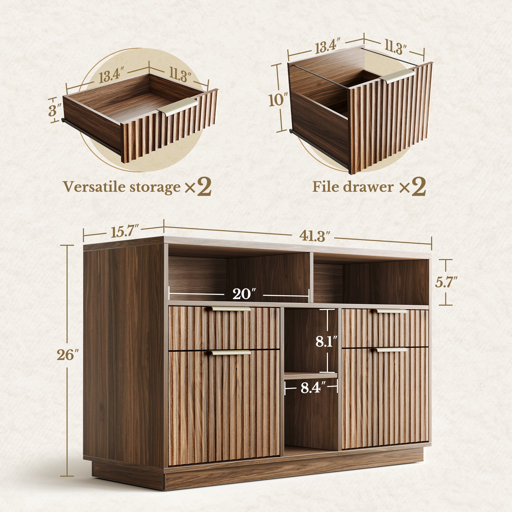 70" Desk + 6 Tier Corner Bookshelf / Fluted - Dark Walnut