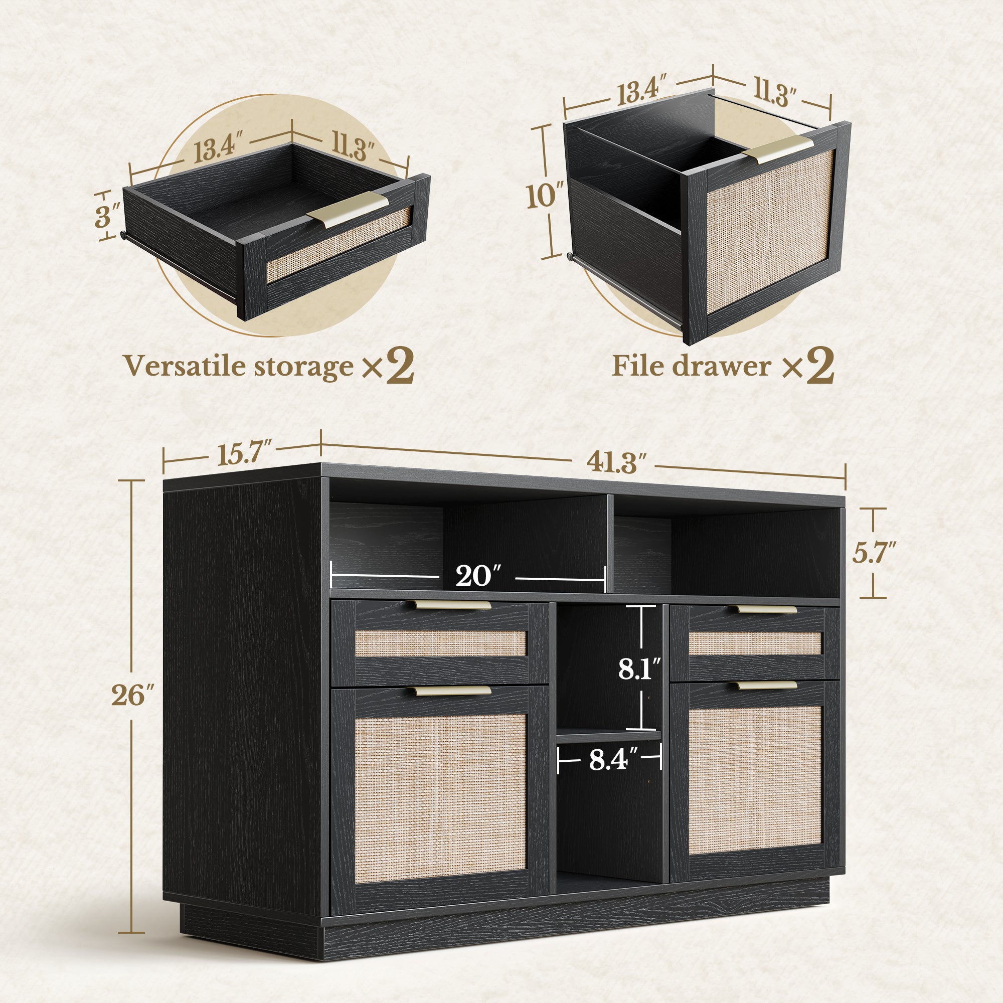 70" Desk + 73" Tall Fluted Bookshelf / Rattan - Black