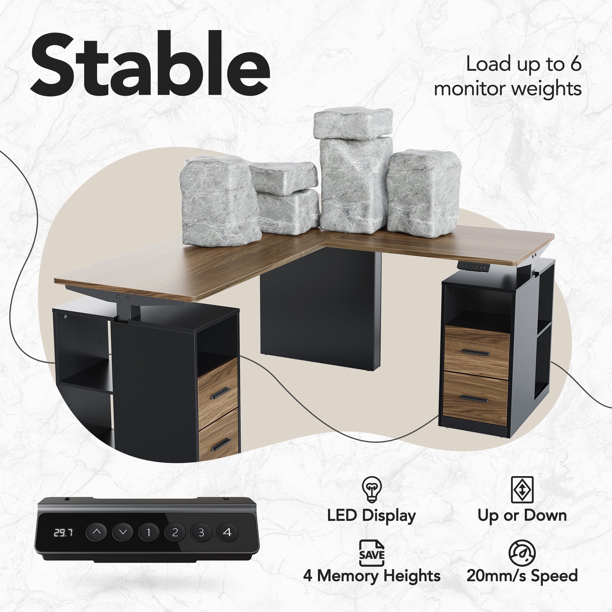 63" L-Shaped Executive Electric Standing Desk