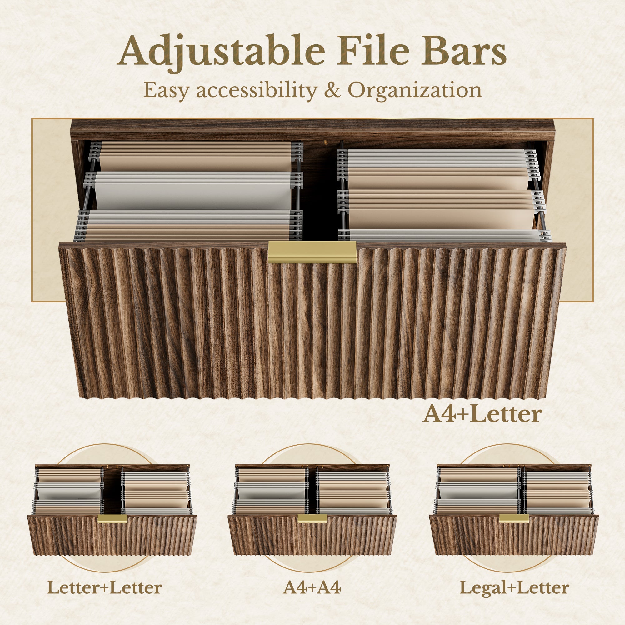 63" Desk + 2 Drawer Wood File Cabinet / Fluted - Dark Walnut