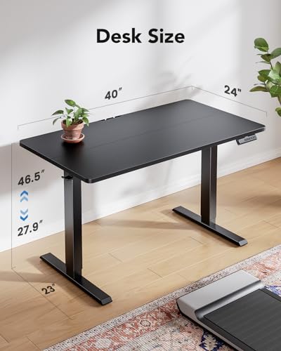 HUANUO electric standing desk dimensions: 40" x 24" with adjustable height settings.