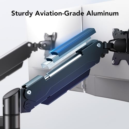 Aviation-grade aluminum monitor arm demonstrating sturdy construction features.