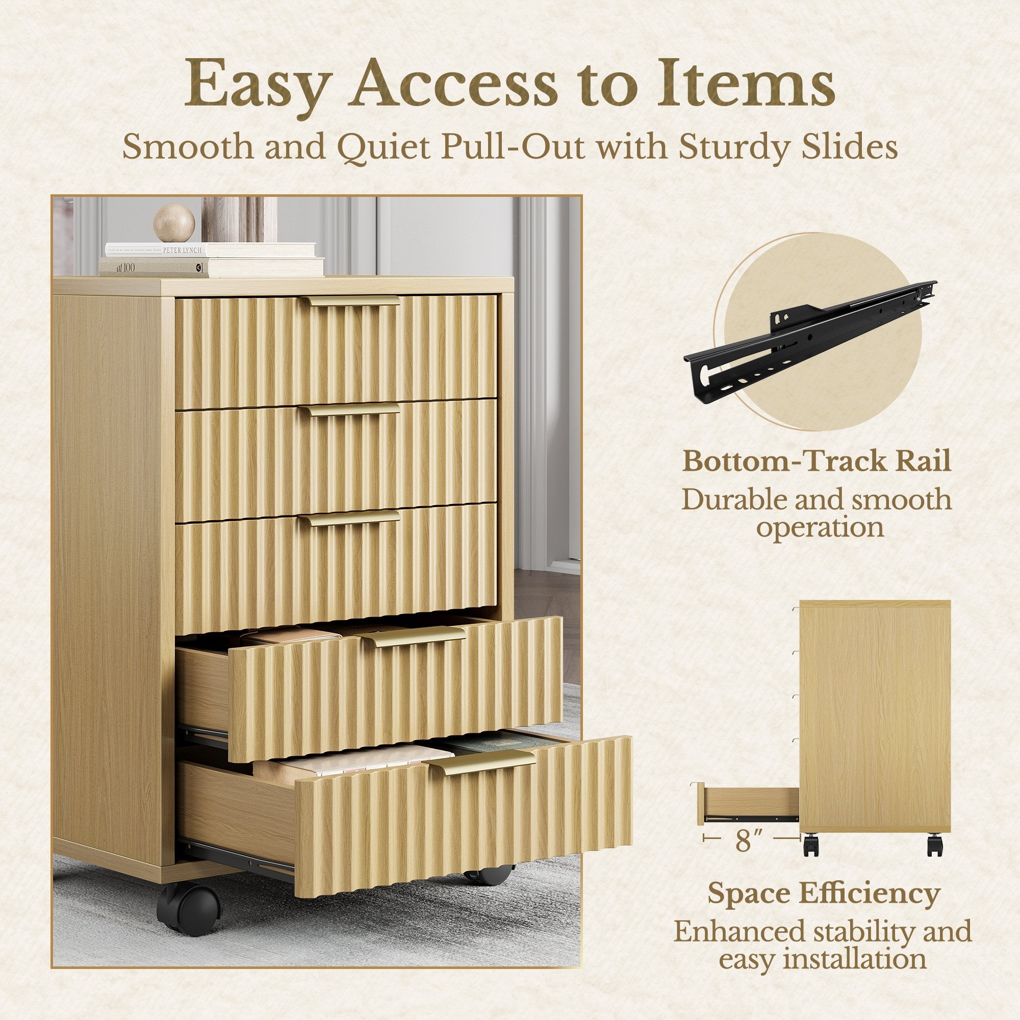 5 - Drawer Cabinet + Fluted Cabinet/ Fluted - Natural Oak -