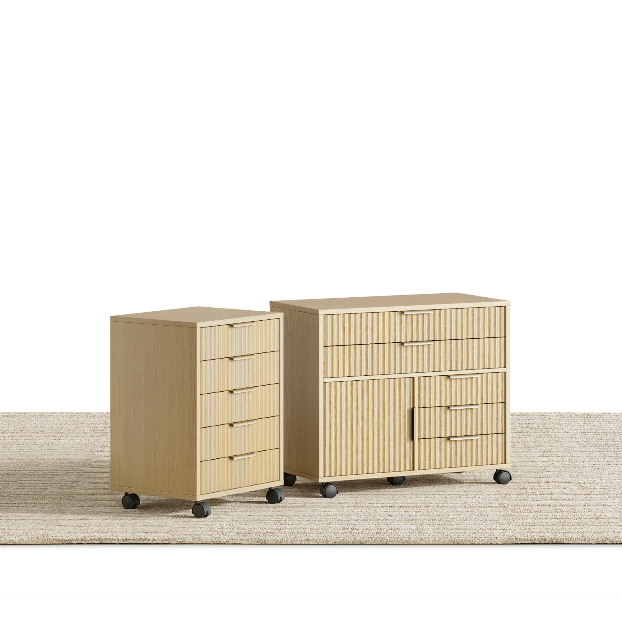 5 - Drawer Cabinet + Fluted Cabinet/ Fluted - Natural Oak -