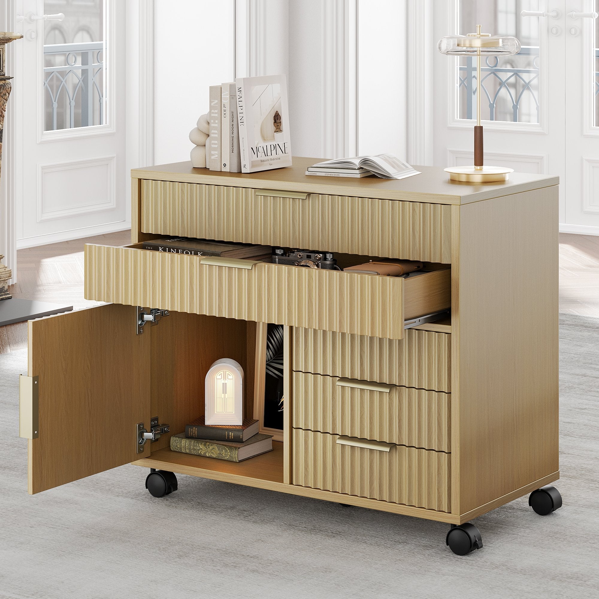 5 - Drawer Cabinet + Fluted Cabinet/ Fluted - Natural Oak -