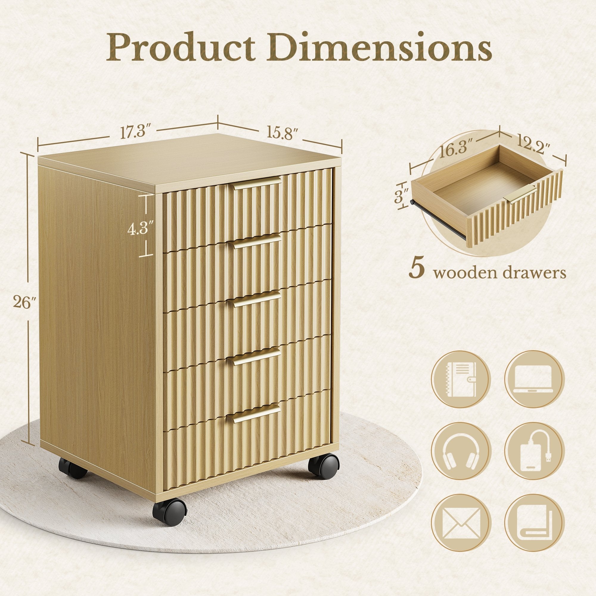 5 - Drawer Cabinet + Fluted Cabinet/ Fluted - Natural Oak -