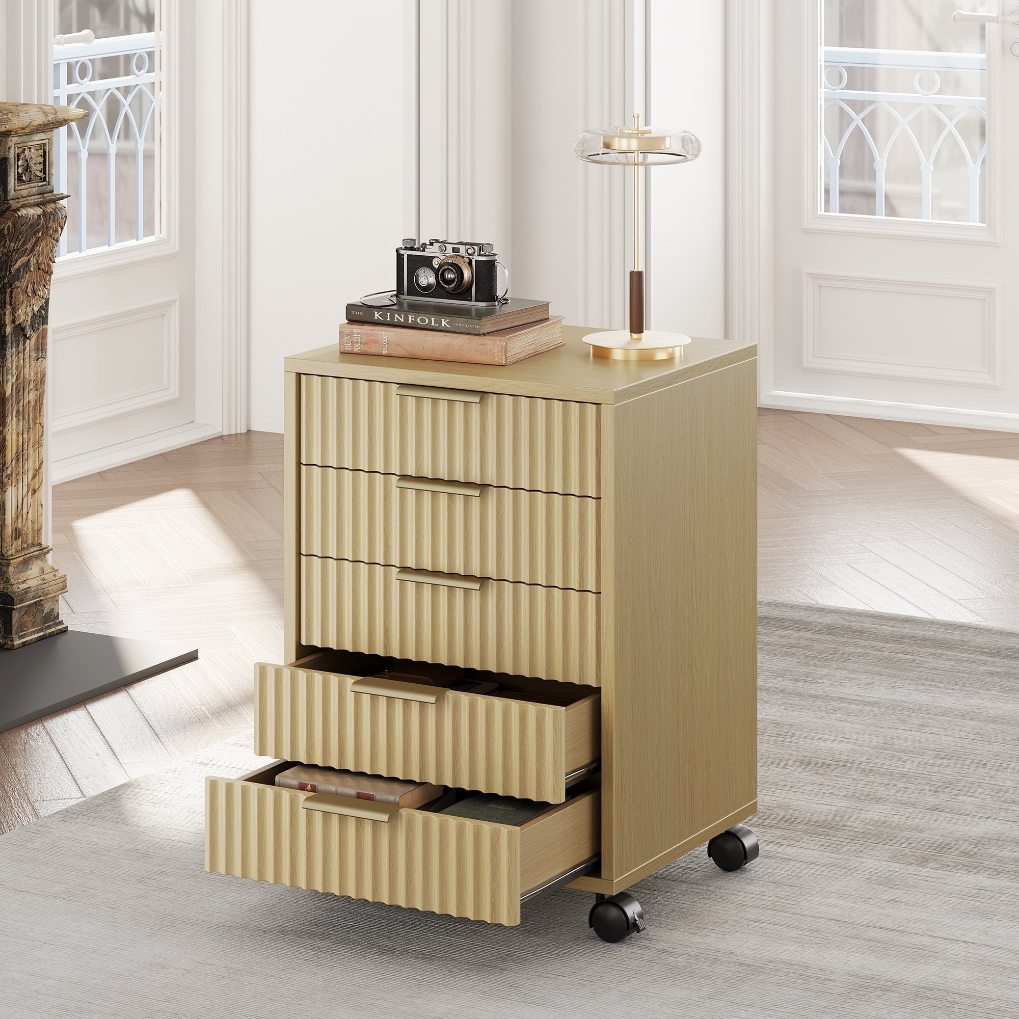 5 - Drawer Cabinet + Fluted Cabinet/ Fluted - Natural Oak -