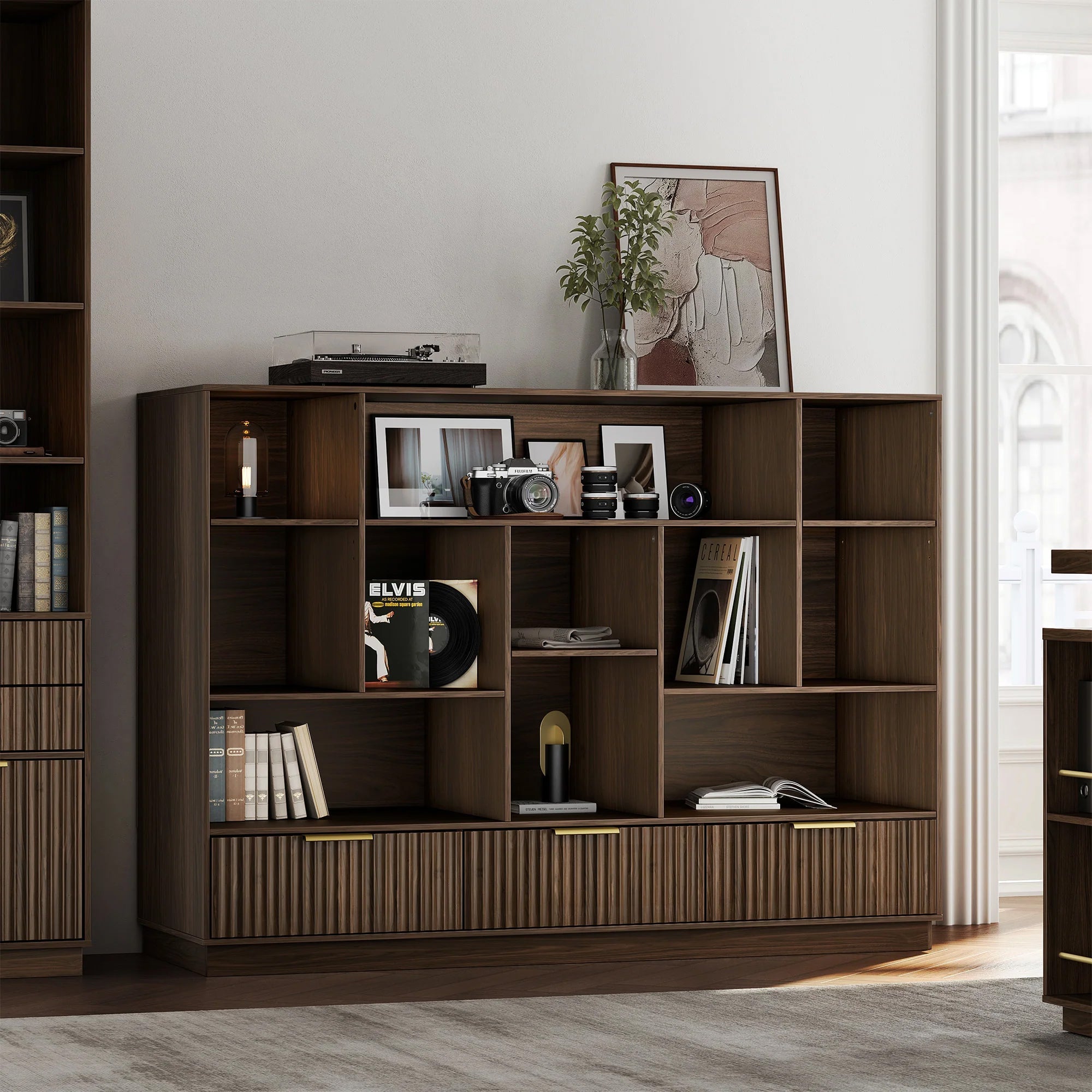 60" Premium Le Bois Bookshelf - Fluted – Dark Walnut