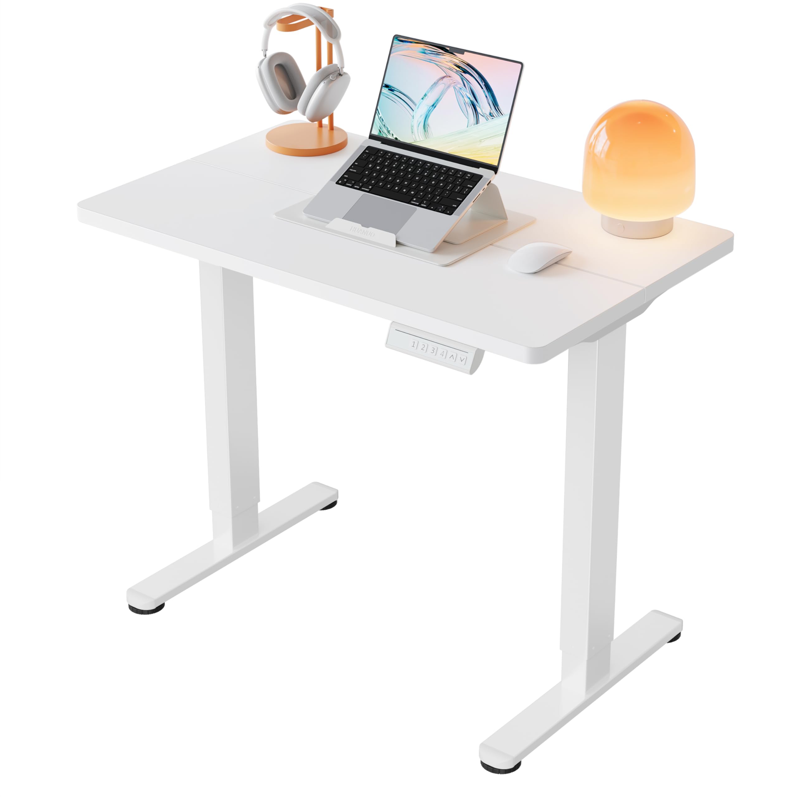 HUANUO 55 x 28 inch Electric Standing Desk Adjustable Height, 4 Memory Height Settings, Sit Stand Up Desk for Home Office & Computer Workstation, Light Walnut