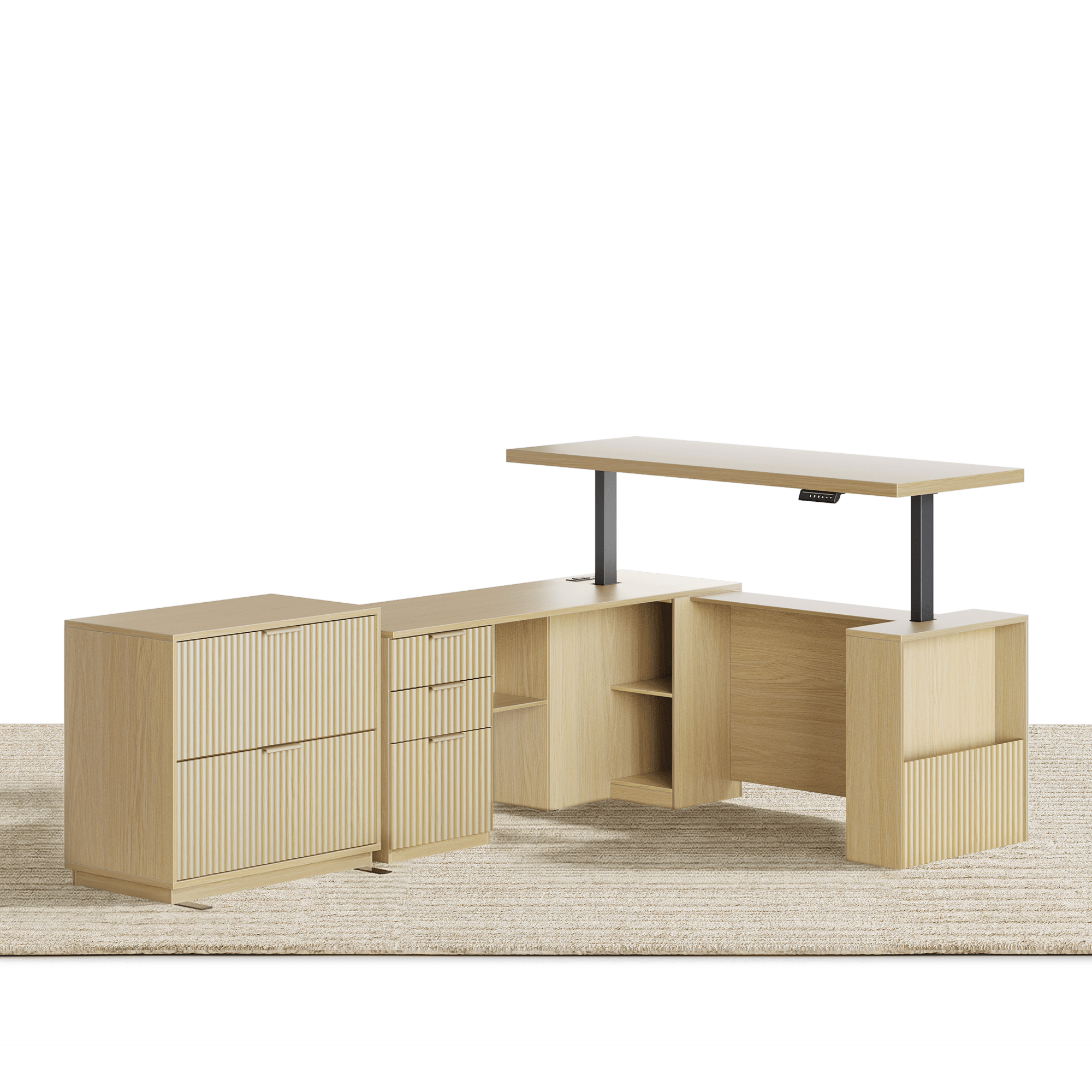 63" Desk + 2 Drawer Wood File Cabinet / Fluted - Natural Oak -