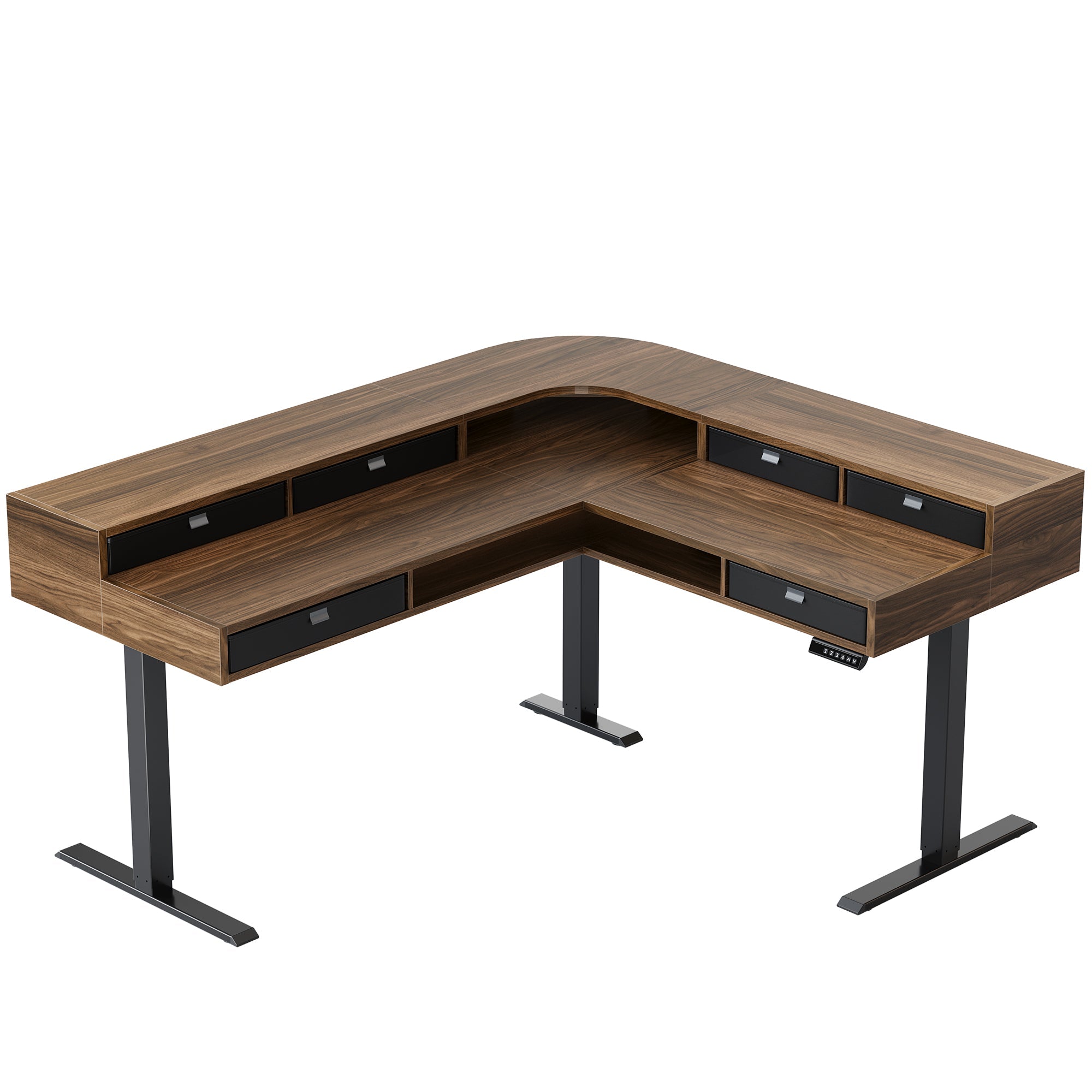 63" Electric L Shaped Standing Desk with 6 Storage Drawers -