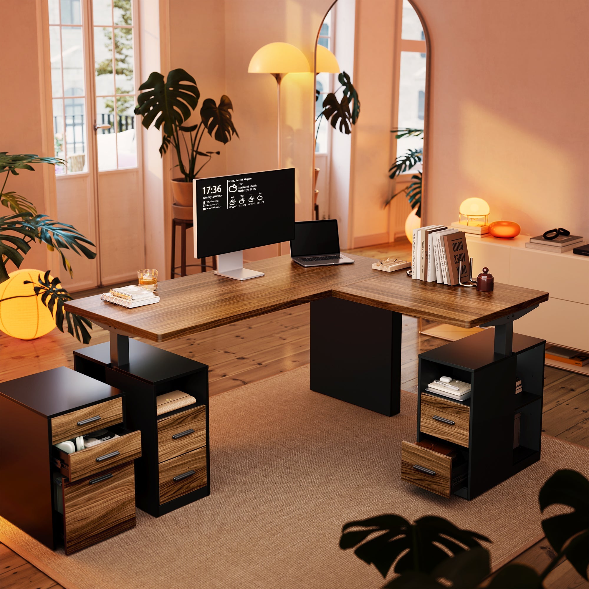 63" L - Shaped Executive Electric Standing Desk -