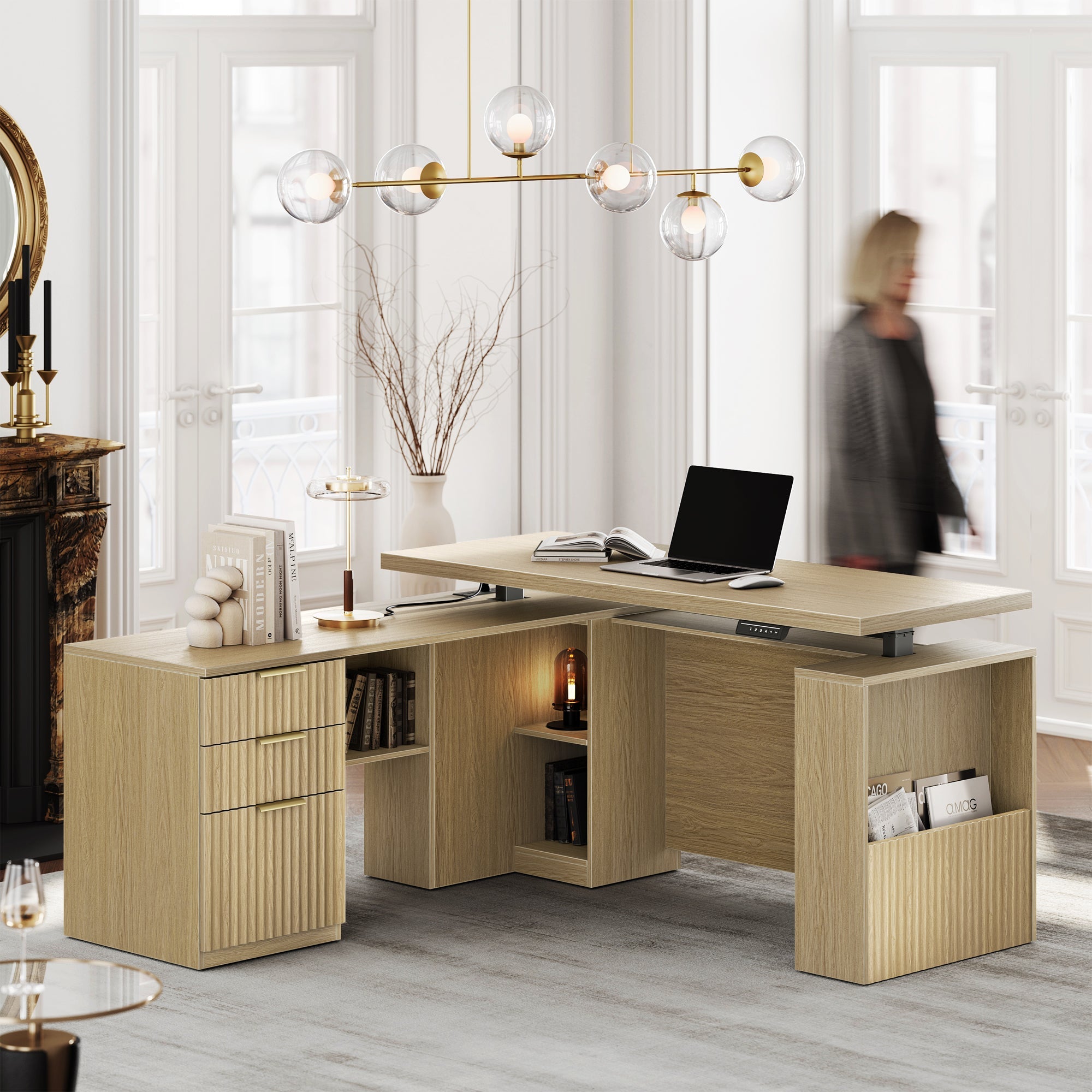 63" Premium Executive Standing Desk - Rattan - Light Walnut