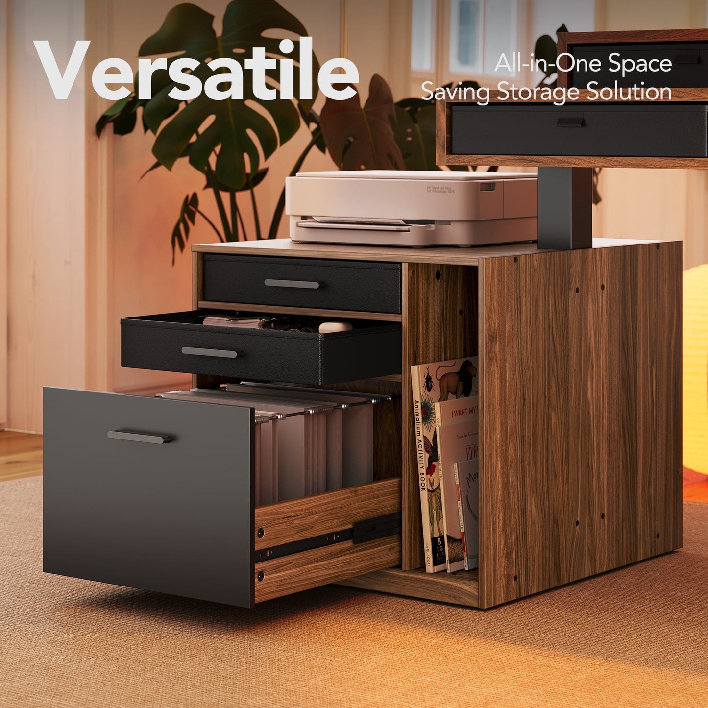 66" Electric L Shaped Standing Desk with 6 Storage Drawers & Cabinet -