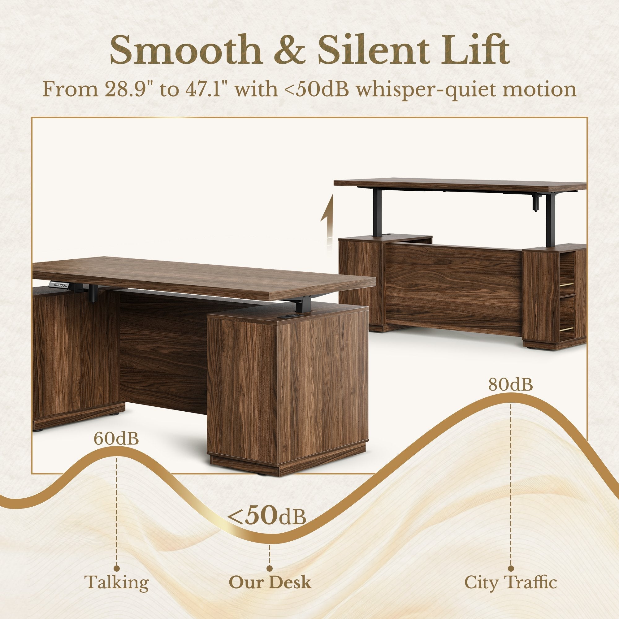 70'' Desk + 73'' Corner Bookshelf/ Fluted - Dark Walnut -