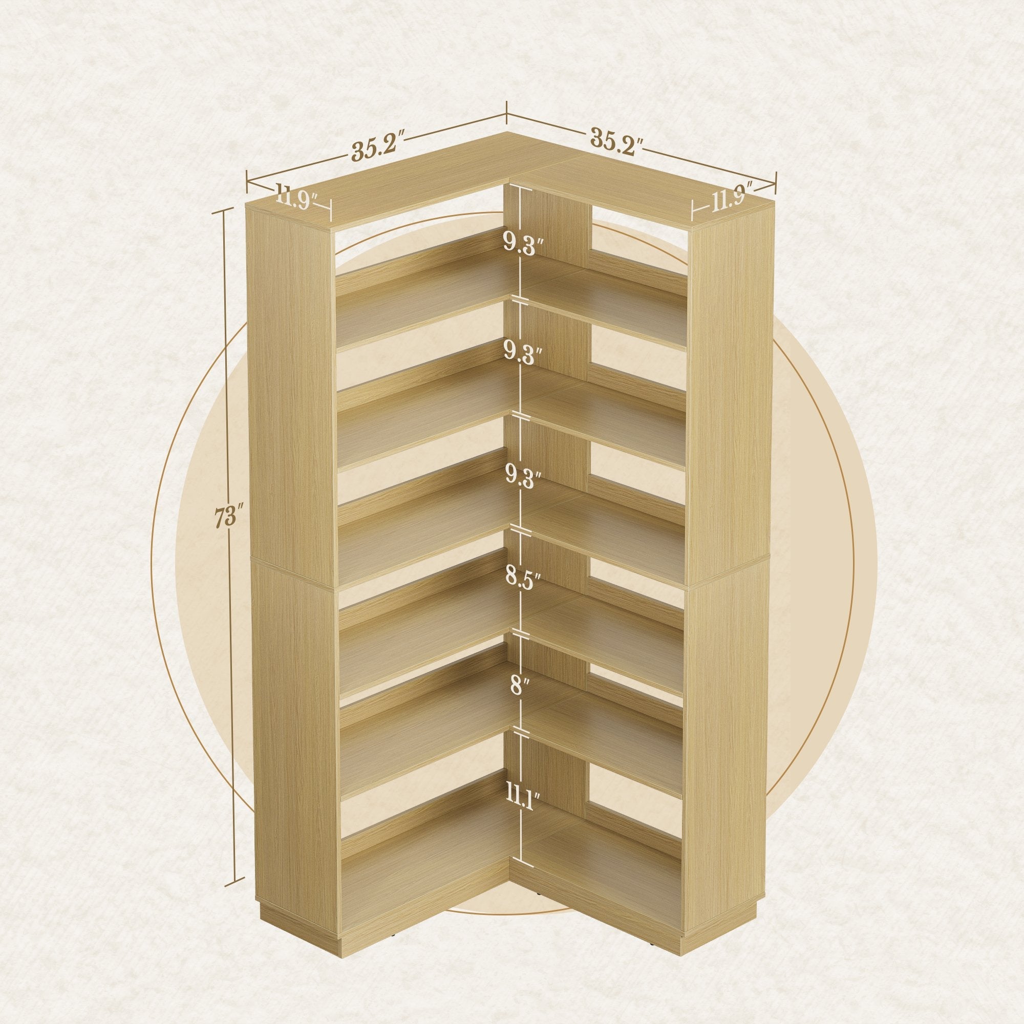 70'' Desk + 73'' Corner Bookshelf/ Fluted - Natural Oak -