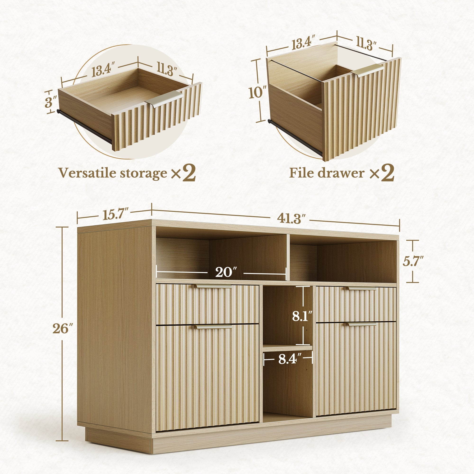 70" Desk + 73" Tall Fluted Bookshelf / Fluted - Natural Oak -
