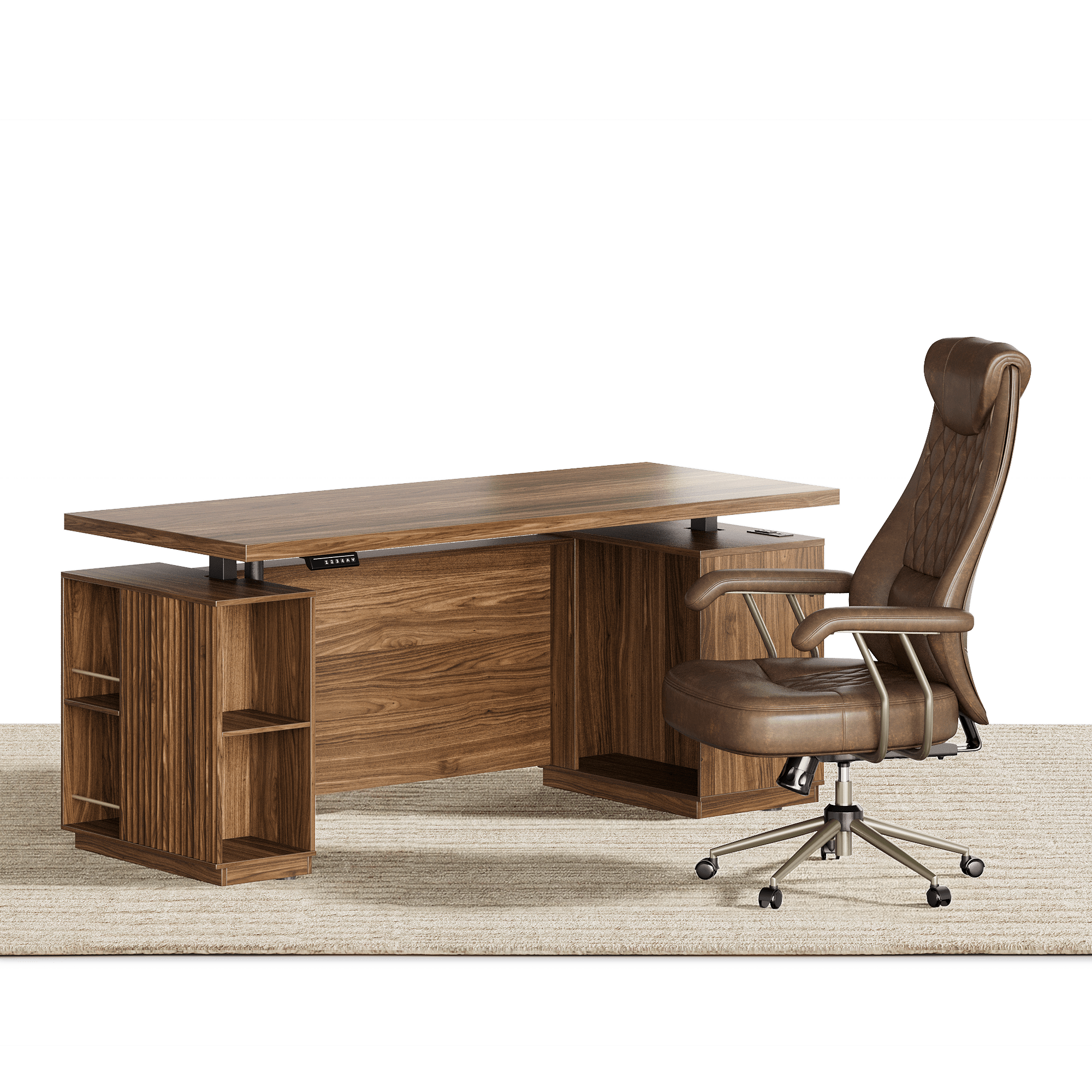 70" Desk · Straight + Luna Chair / Fluted - Dark Walnut -