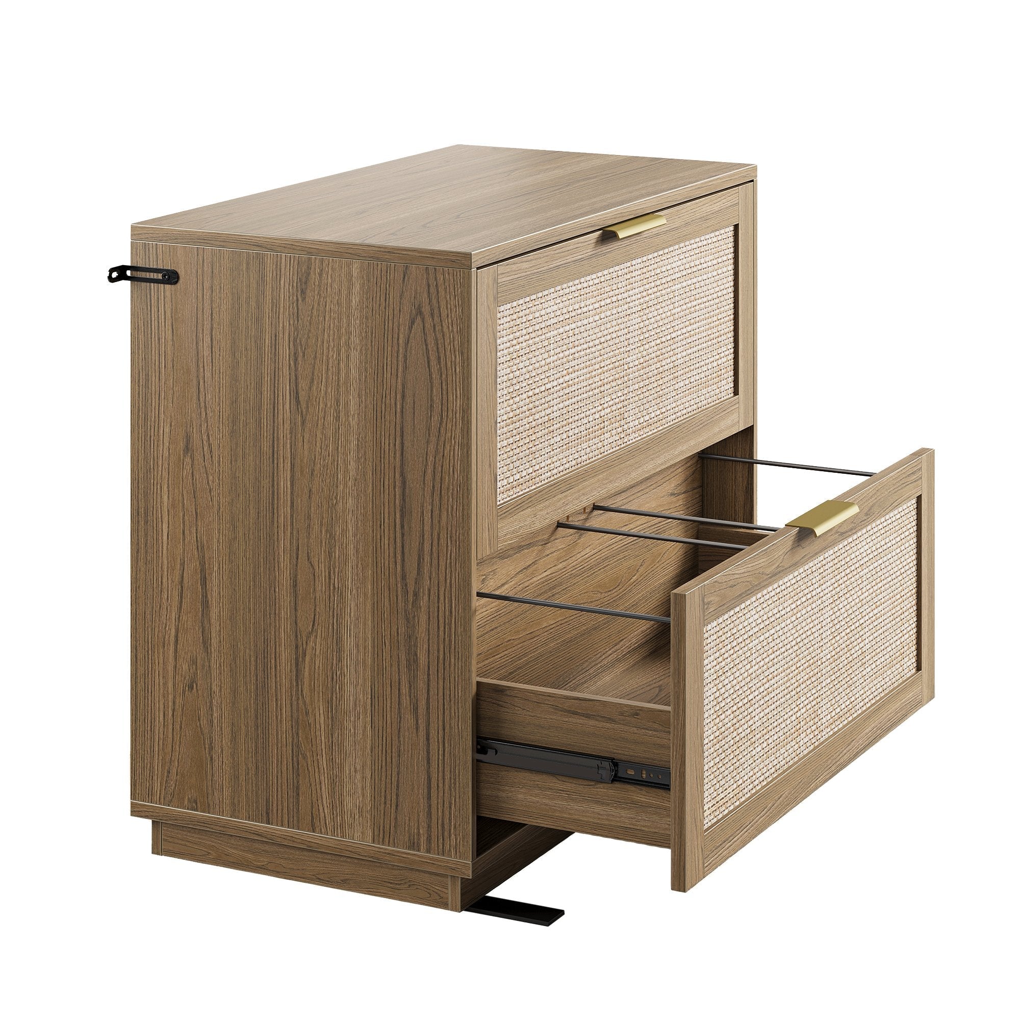 70" Executive Desk + 2 Drawers + 73 Tall Bookshelf / Rattan - Light Walnut -