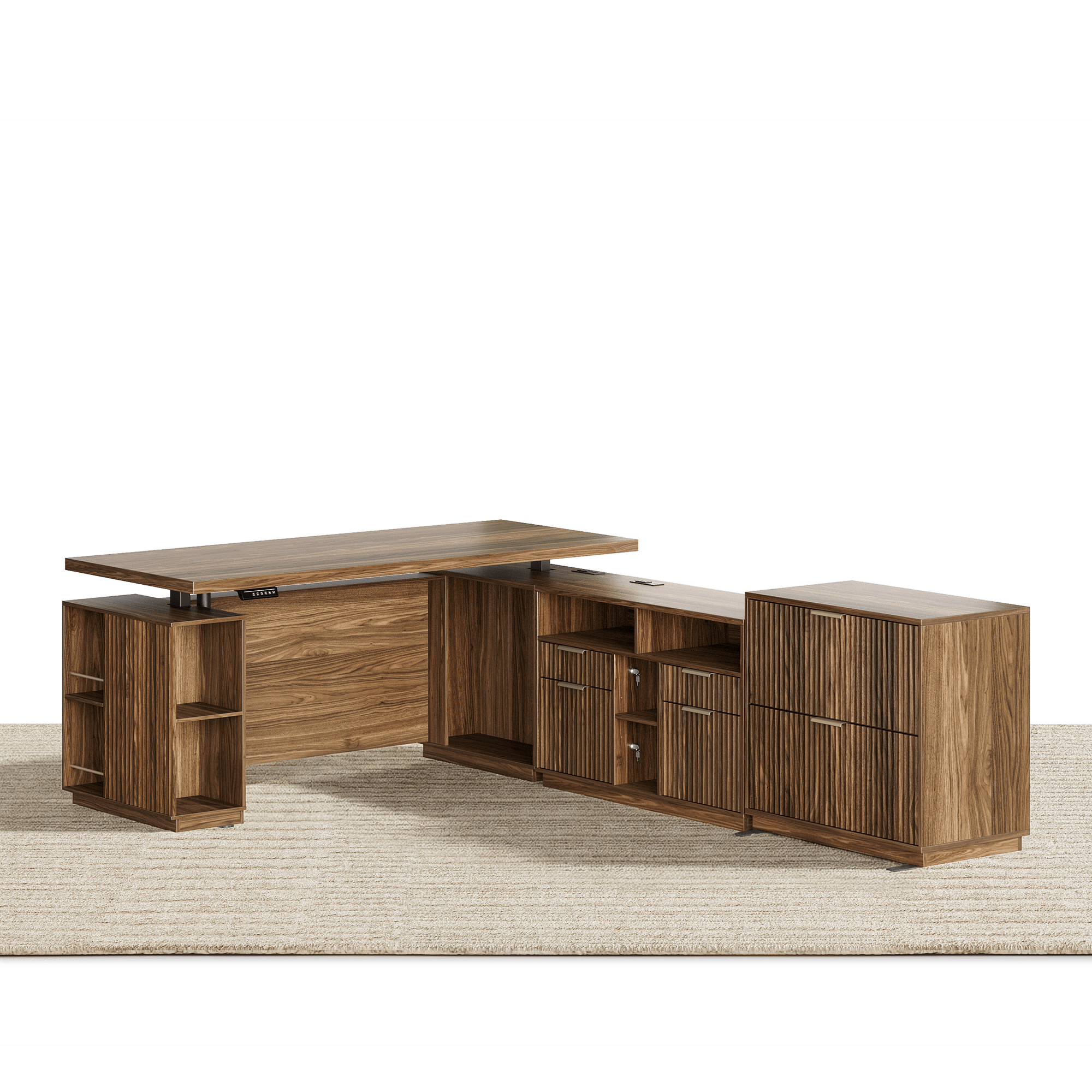 70" Executive Desk + 2 Drawers / Fluted - Dark Walnut -