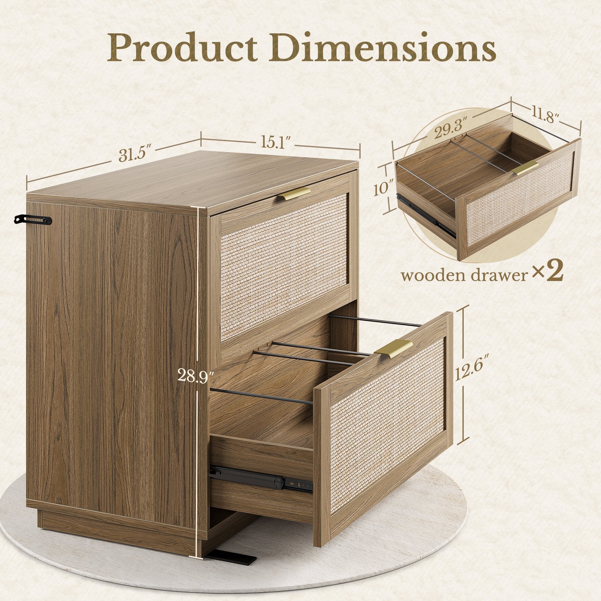70" Executive Desk + 2 Drawers / Rattan - Light Walnut -