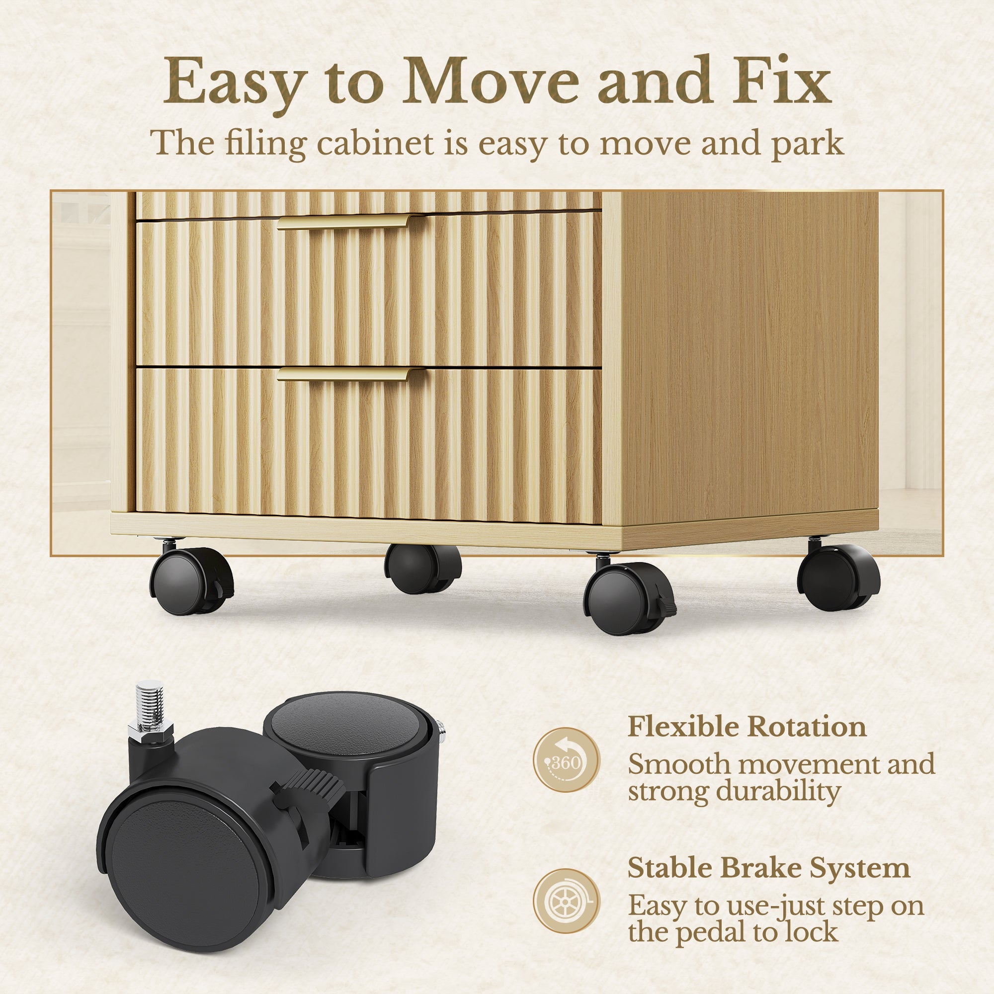 70" Executive Standing Desk + 2 Drawers + Mobile Office Cabinet + 5 - Drawer Mobile Cabinet / Fluted - Natural Oak -