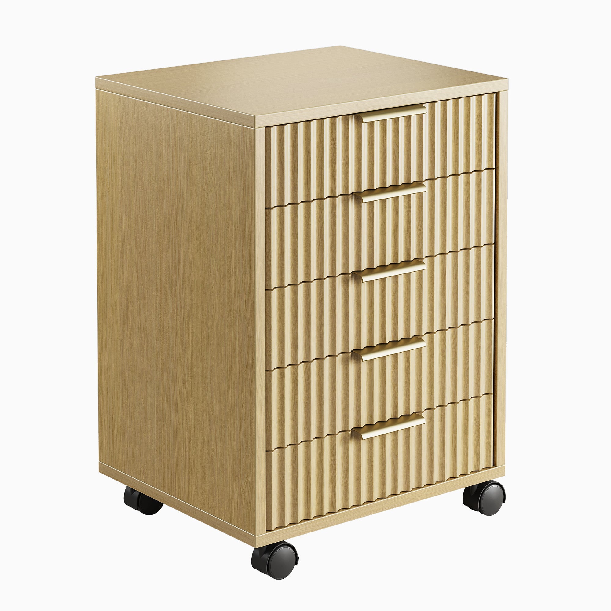 70" Executive Standing Desk + 2 Drawers + Mobile Office Cabinet + 5 - Drawer Mobile Cabinet / Fluted - Natural Oak -