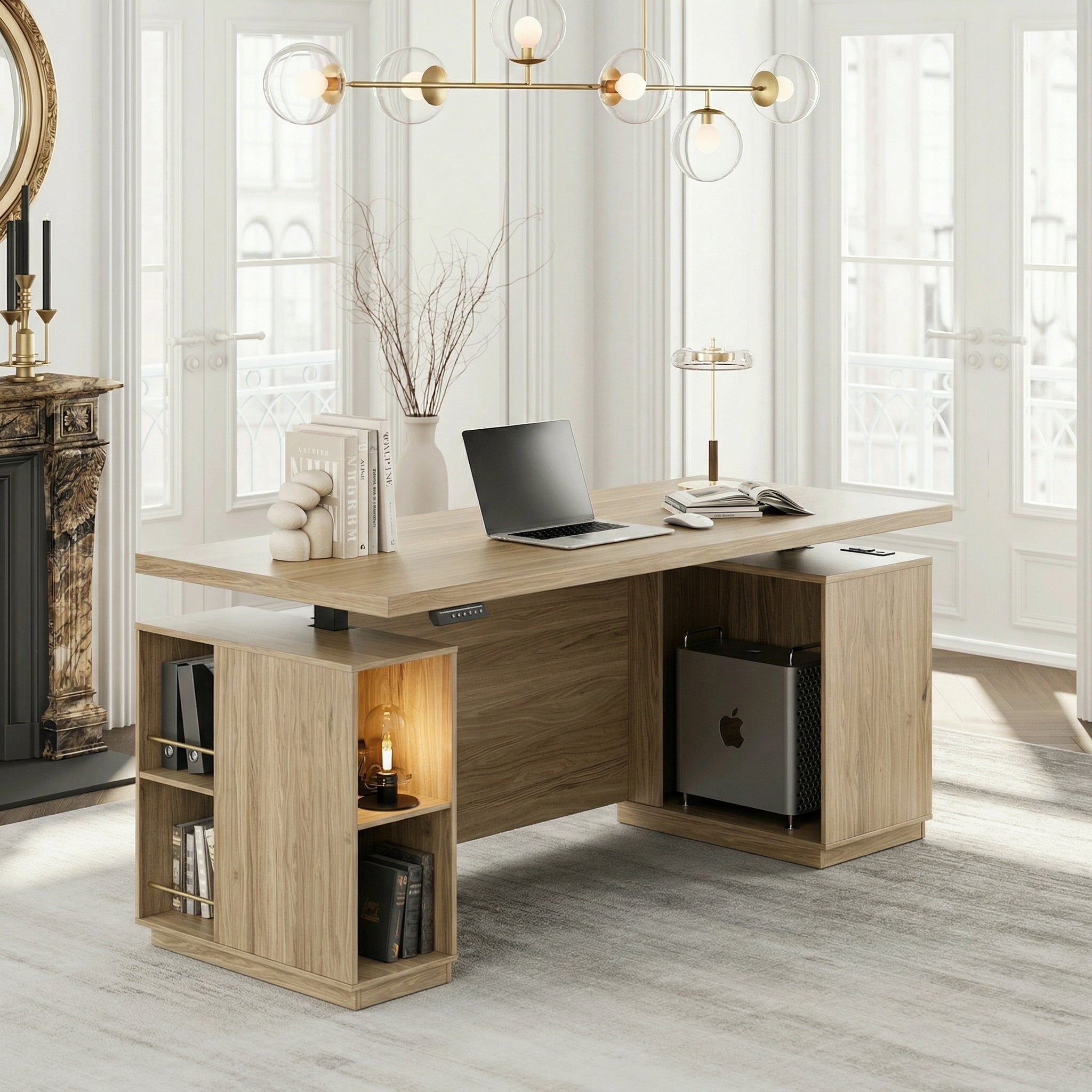 70" Premium Ochre Standing Desk - Fluted - Natural Oak