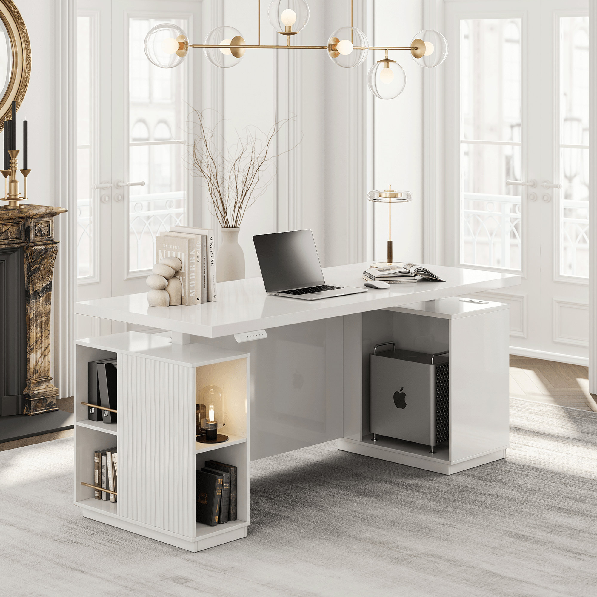 70" Premium Ochre Standing Desk - Fluted - White