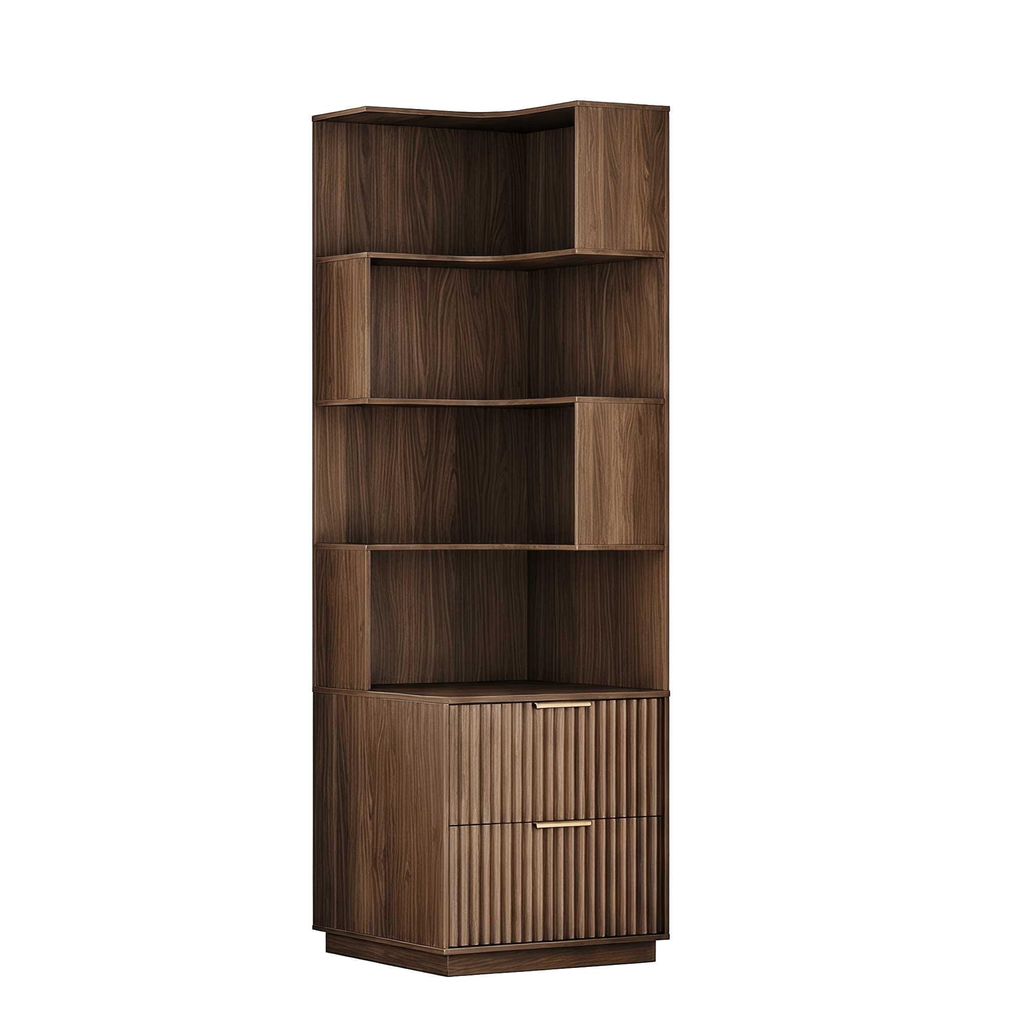 71" Premium Spiral Bookshelf - Fluted Black Walnut