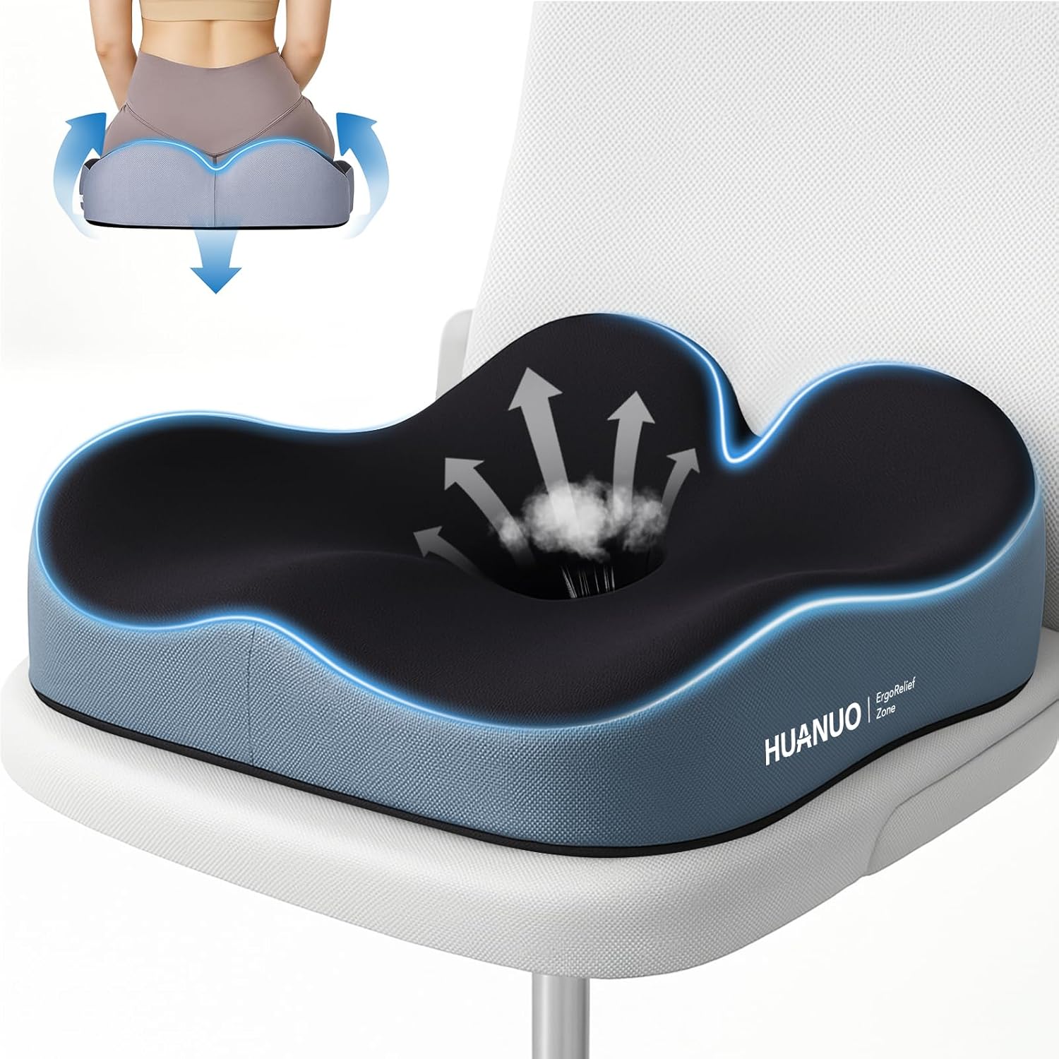 HUANUO Ergonomic Coccyx Seat Cushion – Non-Slip & Breathable