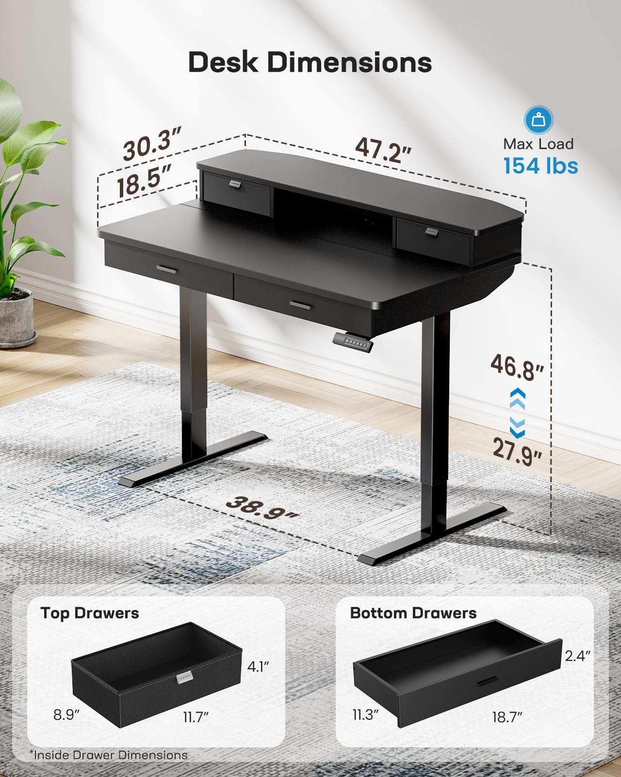 Standing Desk with 4 Drawers