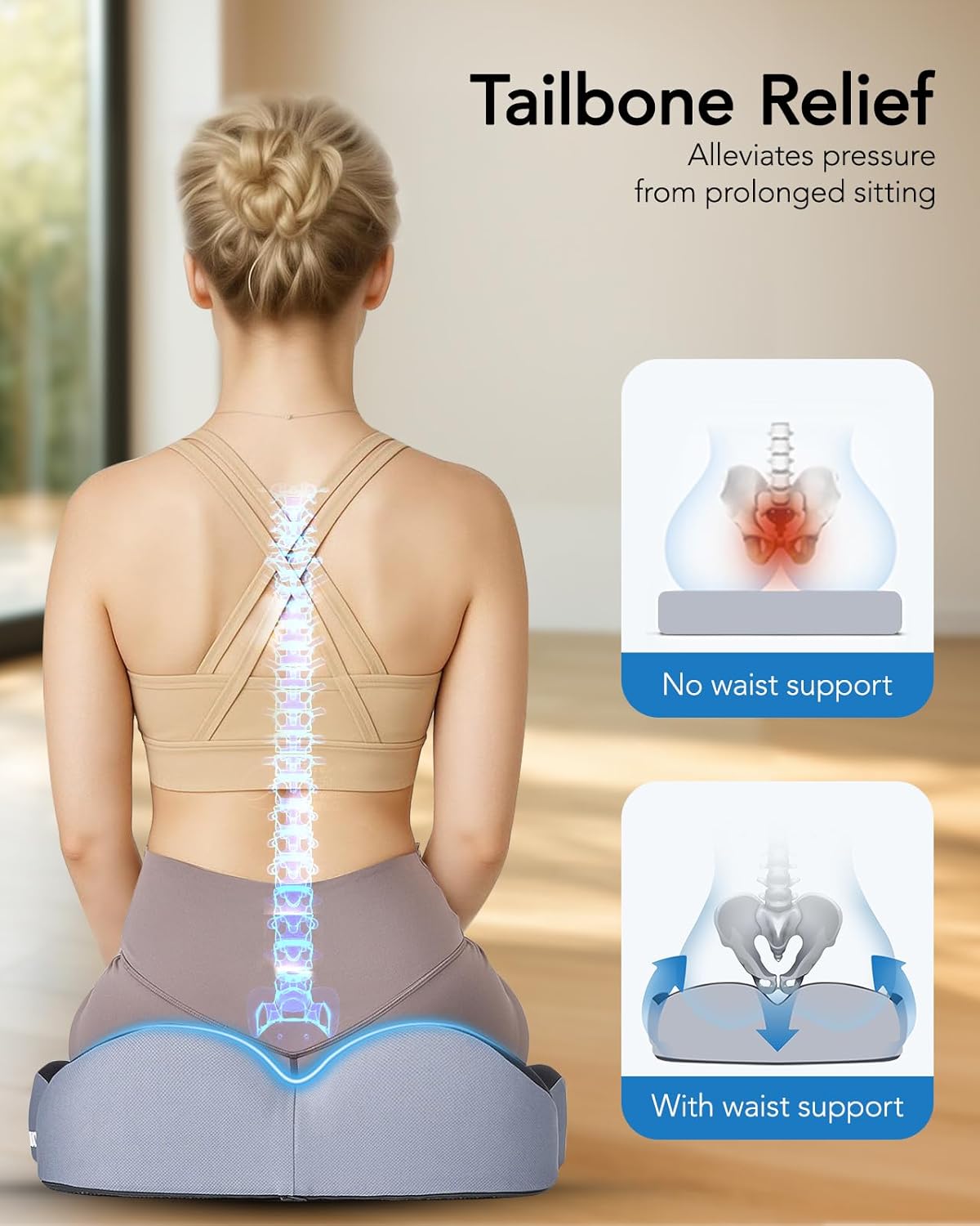 HUANUO Ergonomic Coccyx Seat Cushion – Non-Slip & Breathable