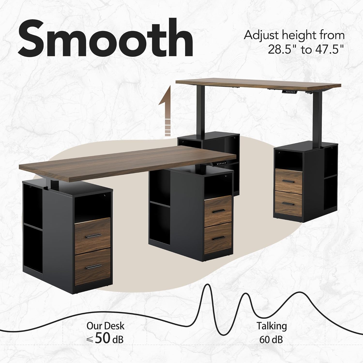 55" Electric Standing Desk with Drawers
