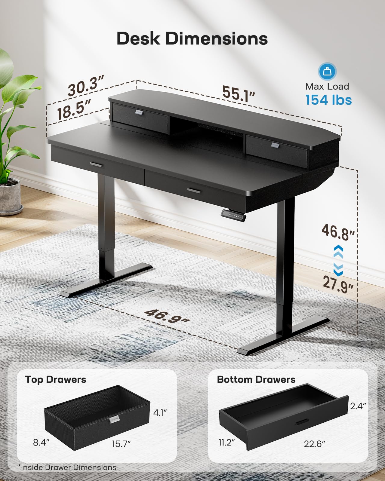 Standing Desk with 4 Drawers
