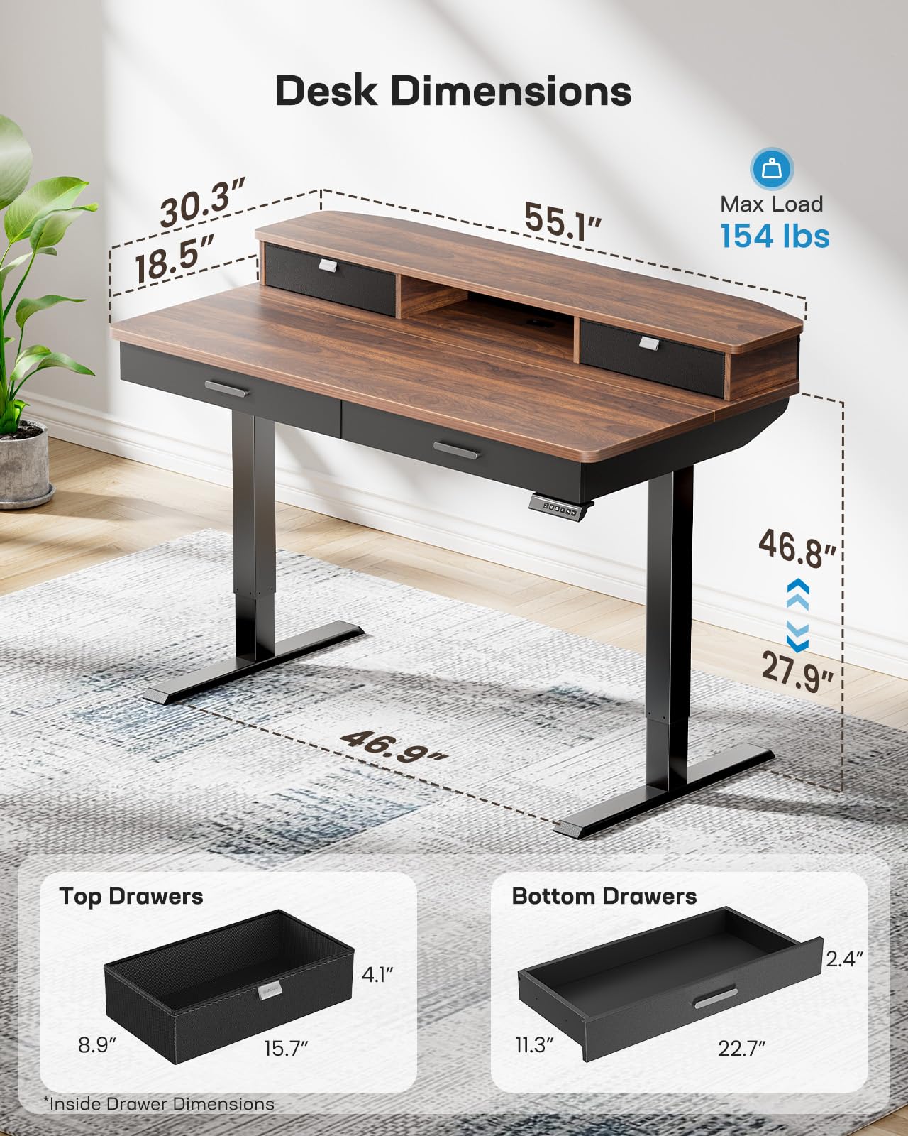 Standing Desk with 4 Drawers