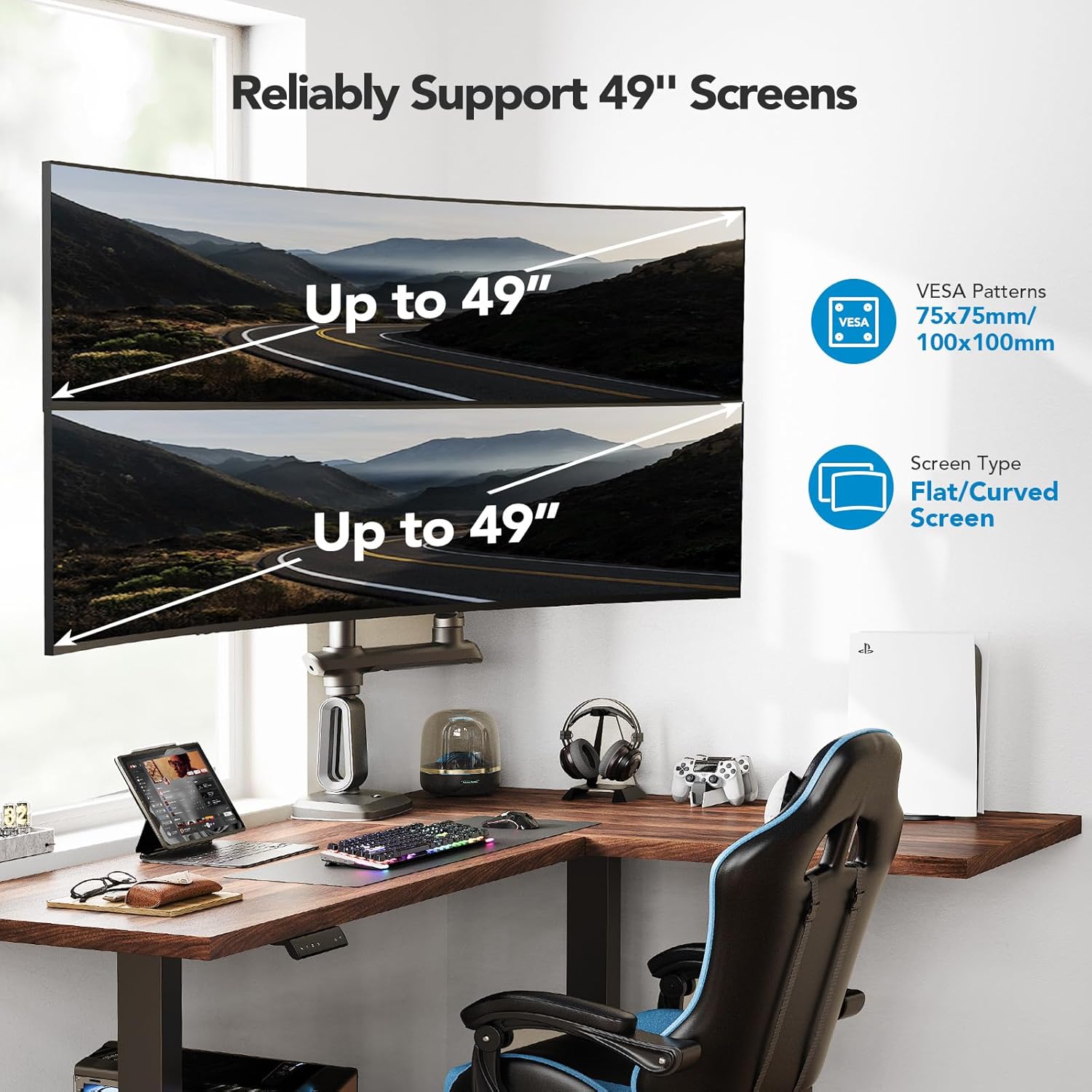 Dual Monitor Arm for Extra Tall & Heavy-Duty Screens