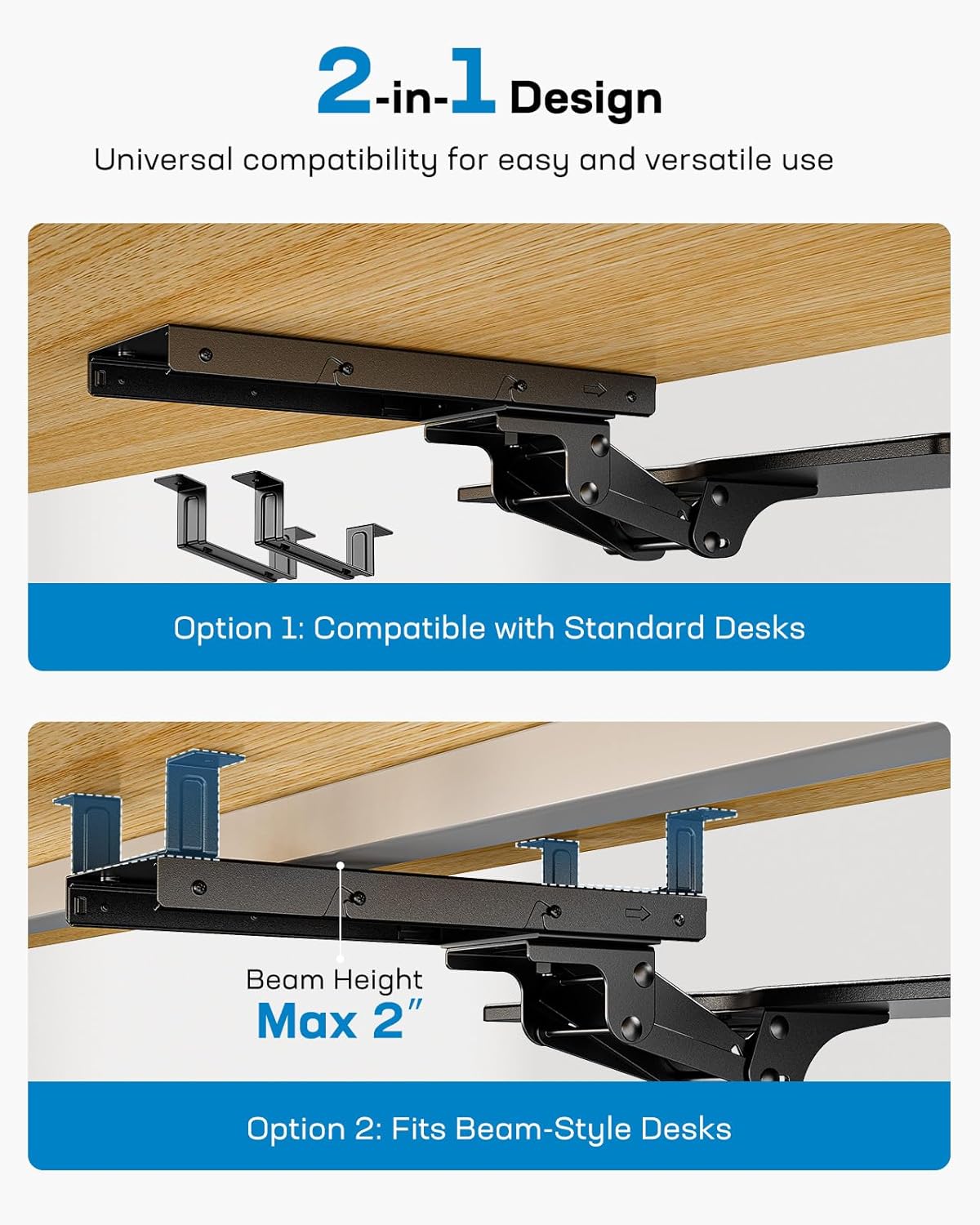 HUANUO Keyboard Tray Under Desk, Adjustable Ergonomic Keyboard & Mouse Tray, Flat Bottom Or Cross Beam Installation, Smooth Sliding Keyboard Holder for Typing in Home Office, Easy Setup, 25″W x 9.84″D