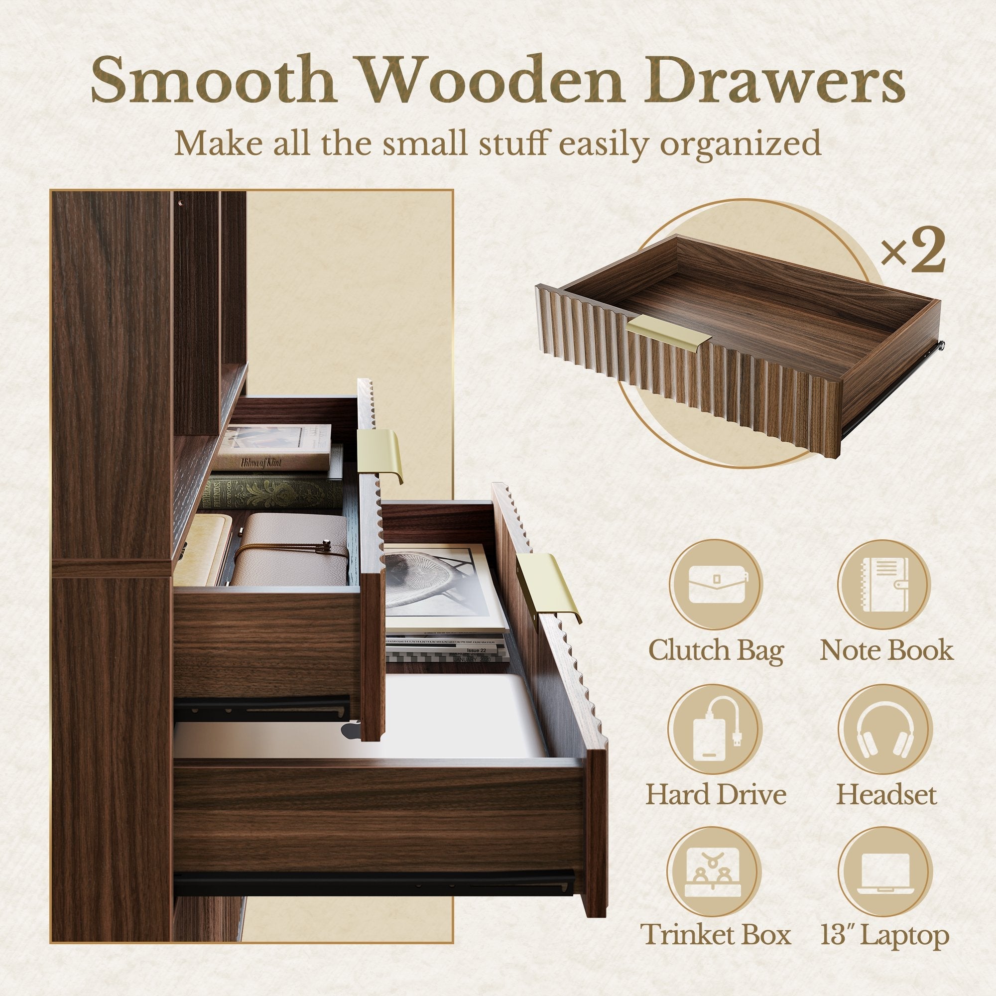 73" Corner Bookshelf + 73'' Fluted Bookshelf/ Fluted - Dark Walnut -