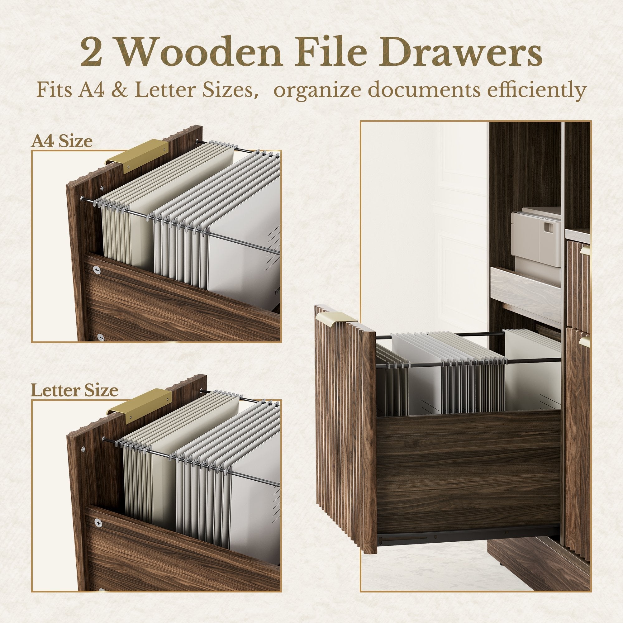 73'' Corner Bookshelf +Charging Storage Cabinet / Fluted - Dark Walnut -