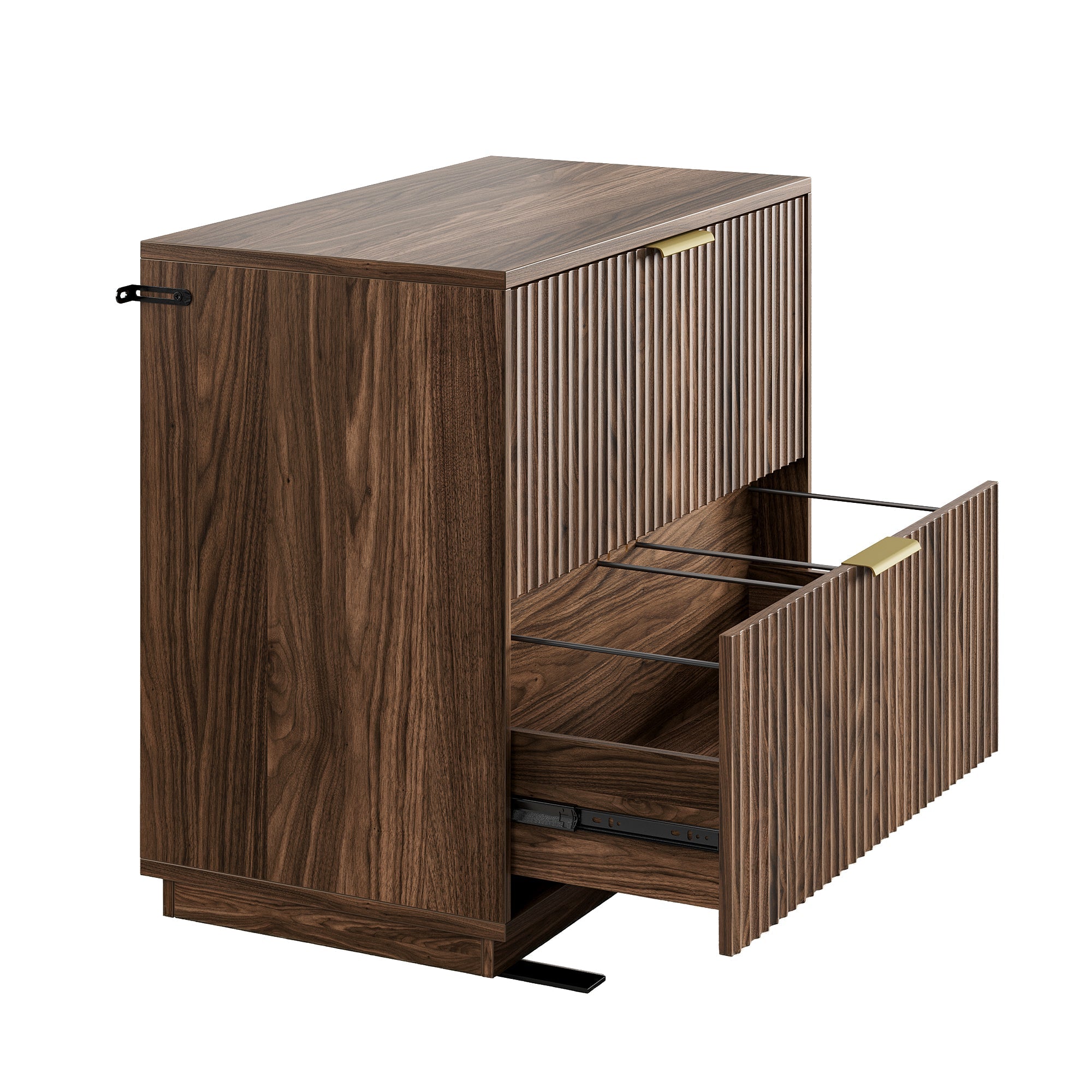 73" Tall Bookshelf + 2 - Drawer File Cabinet / Fluted - Dark Walnut -