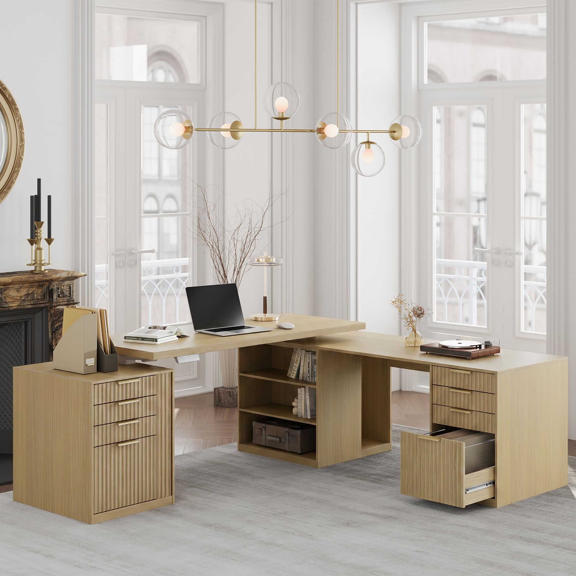 81.7 - 126.2" Premium Cadre Standing Desk - Fluted - Natural Oak