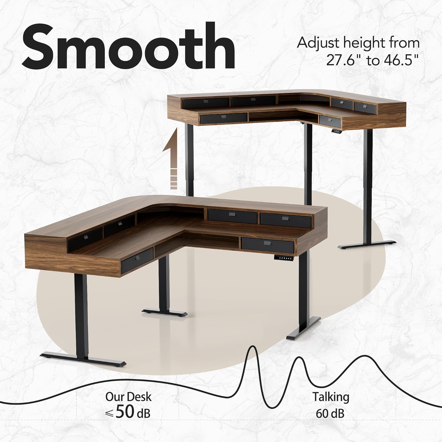 63" Electric L Shaped Standing Desk with 6 Storage Drawers